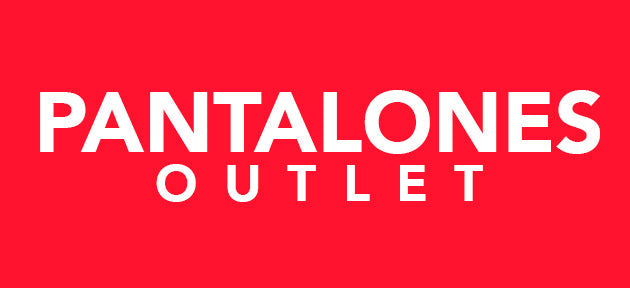 Pantalones sale banner with bold text on a gray background and red underline.