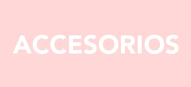 Text ACCESORIOS in bold white letters on a light blue background with underline.