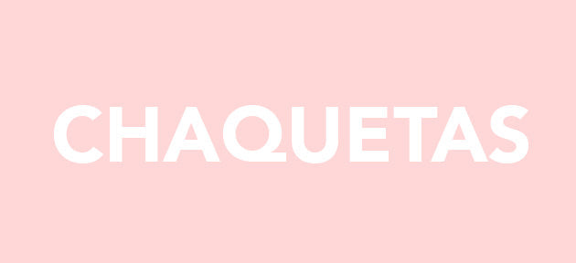 Text 'CHAQUETAS' in bold white letters on a light blue background, jacket category banner