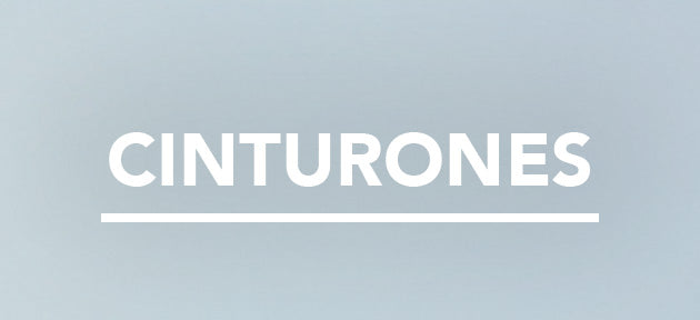 Banner with the word cinturones in bold white text on a light blue background