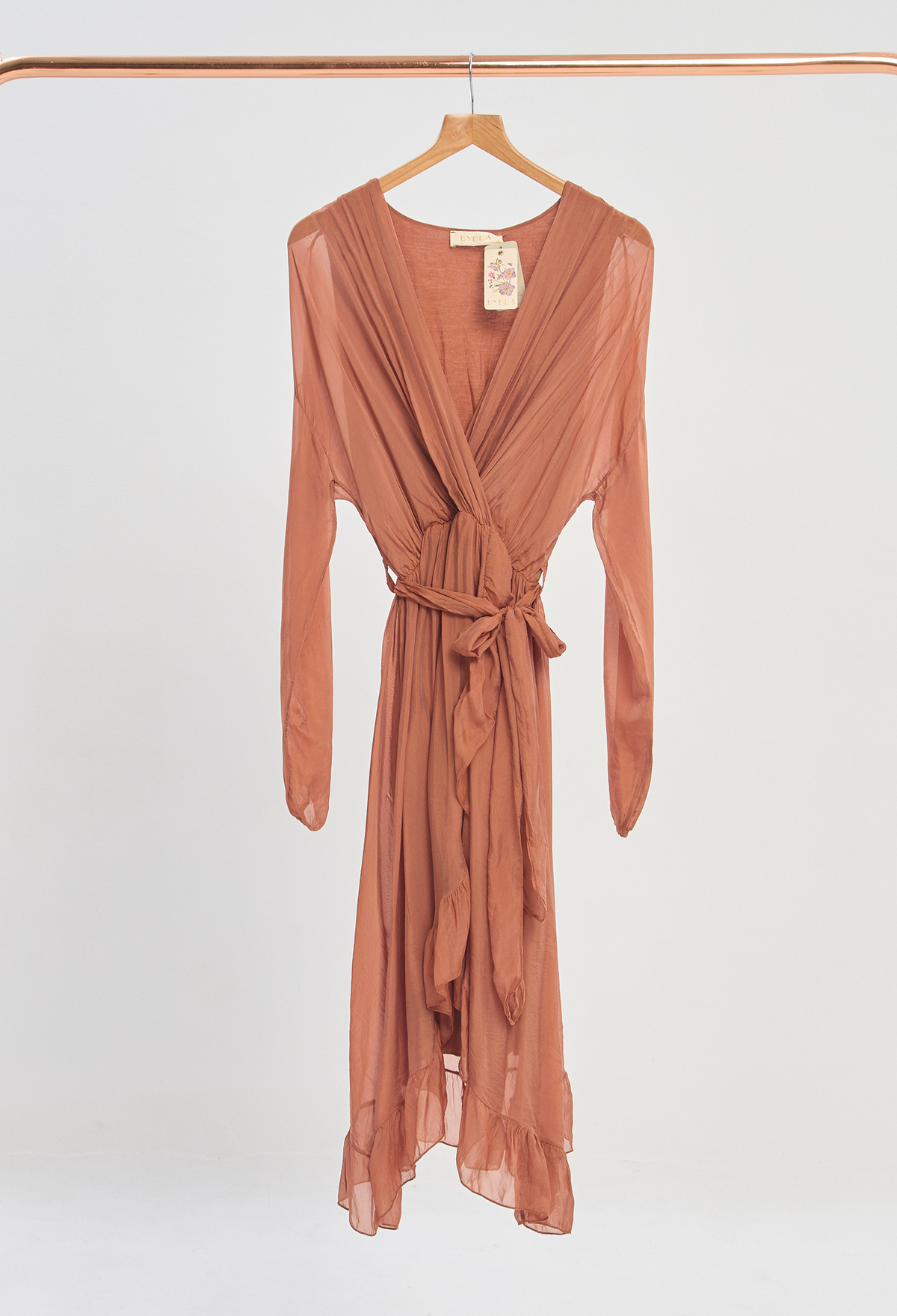 Vestido Largo con Cinturón Terracota BYBLA