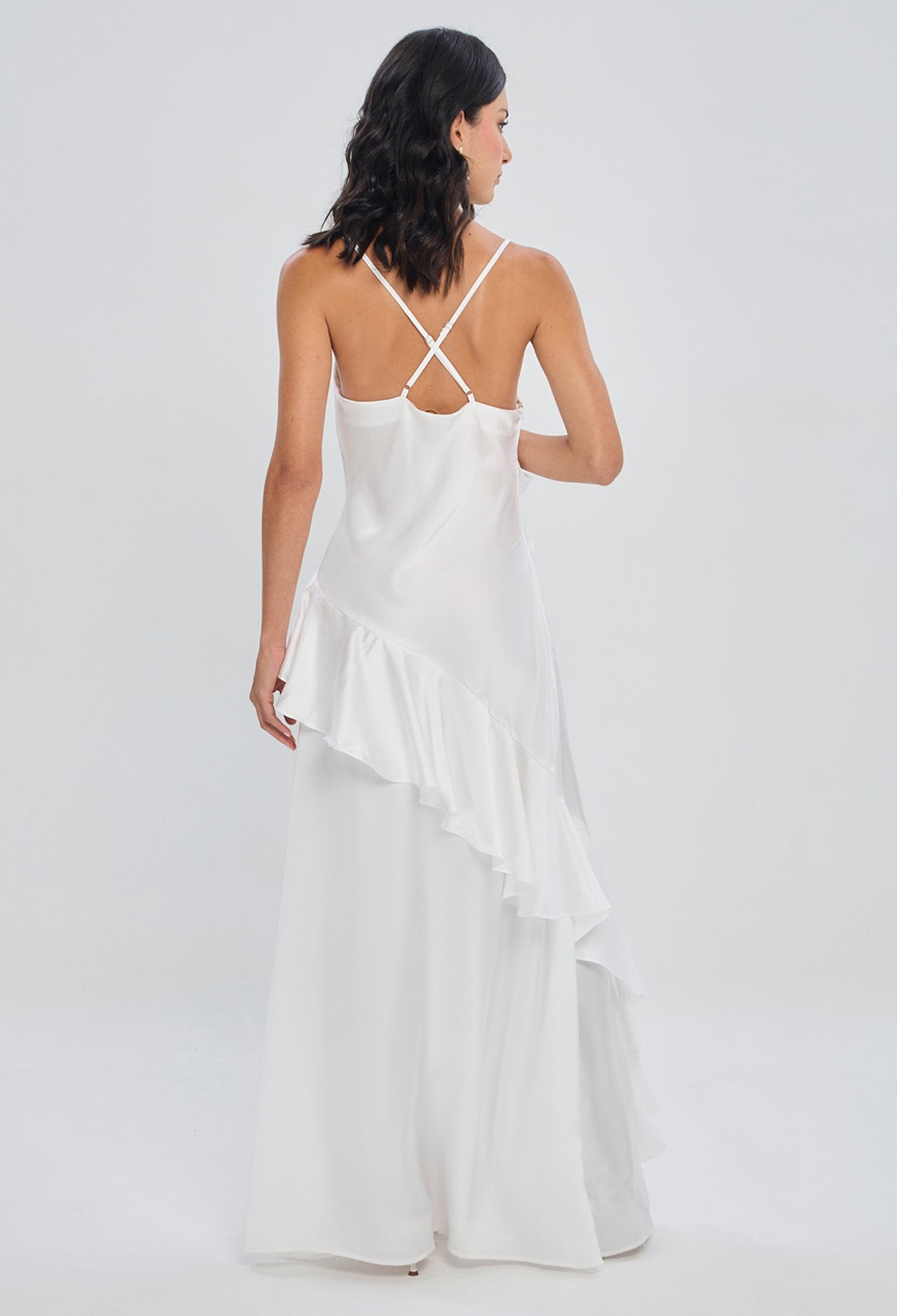 Vestido Largo Satinado Volantes - Foto 3
