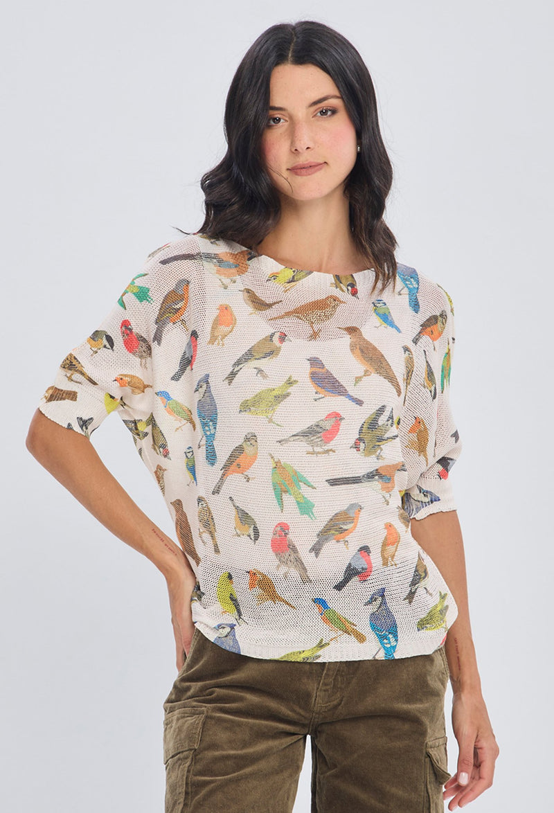 Blusa Tejida Estampado Pajaros NEW