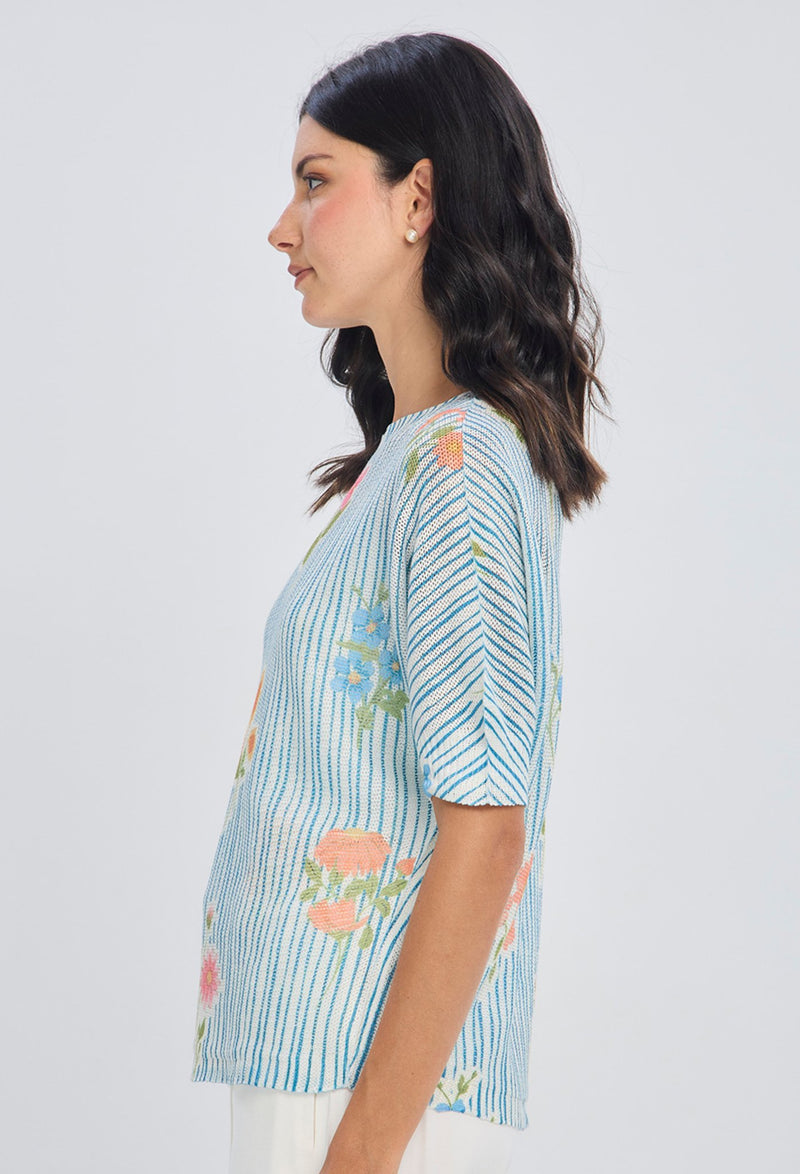 Blusa Tejida Rayas y Flores NEW