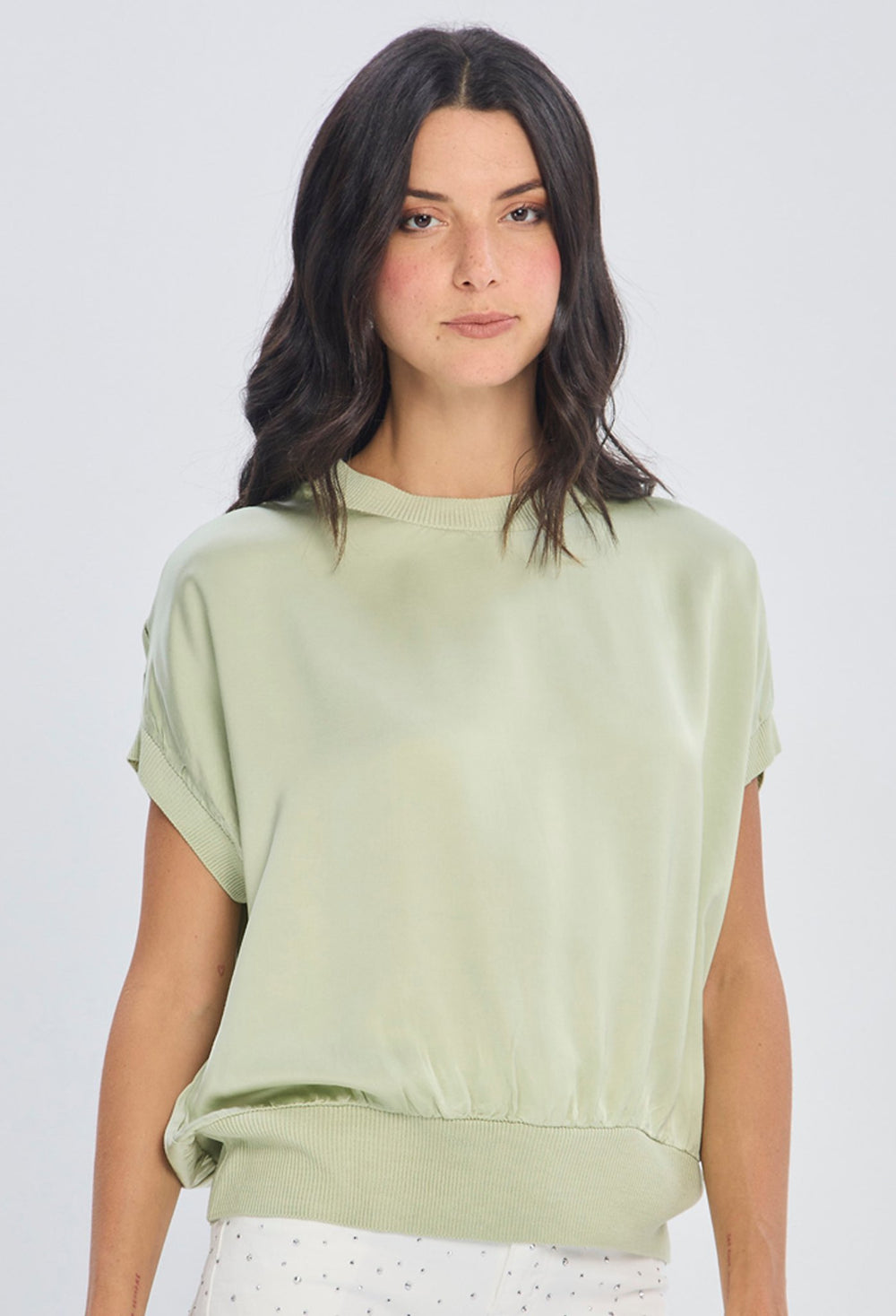 Blusa oversize verde menta en viscosa con banda en cintura para mujer BYBLA