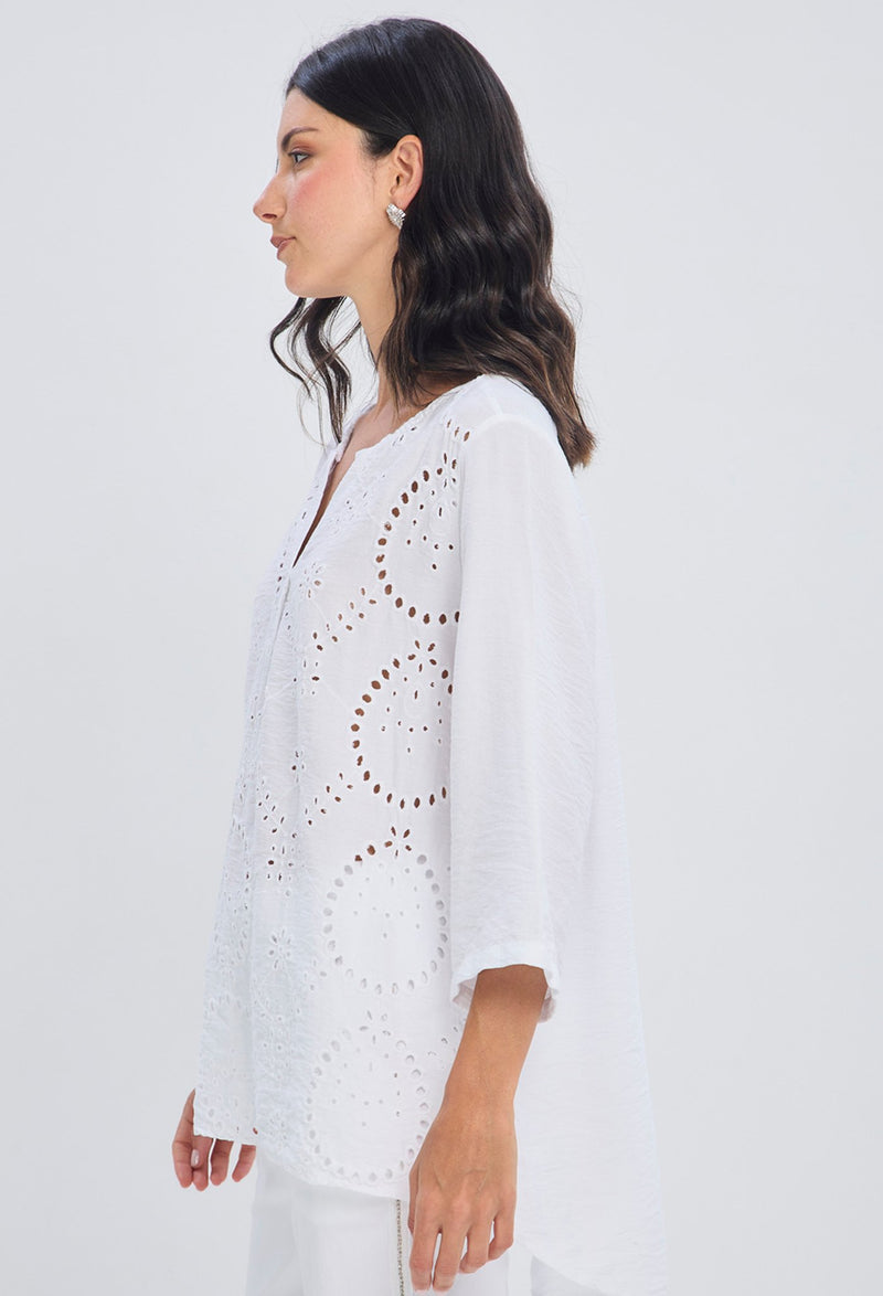 Blusa Túnica Bordado Calado NEW