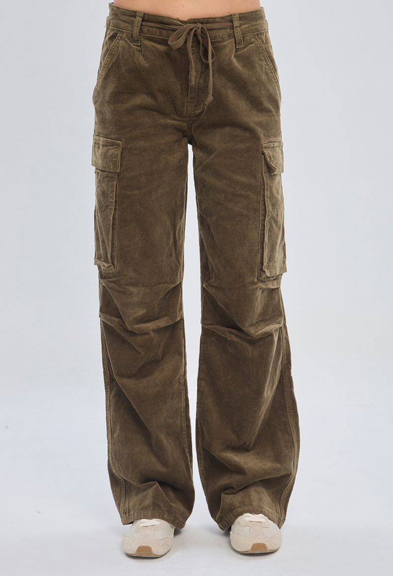 Pantalón recto verde militar cargo en algodón con elastano para mujer - vista 2