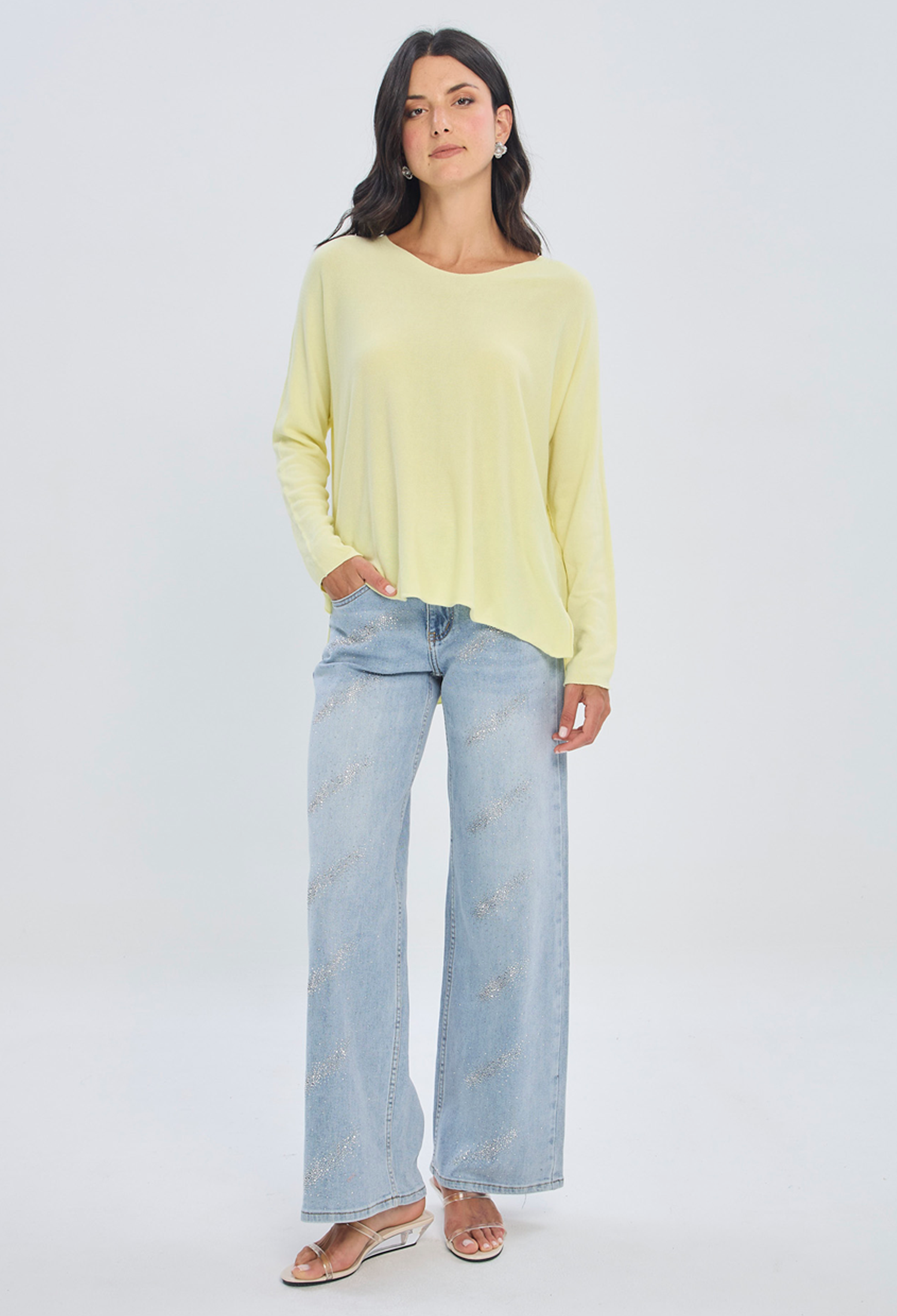 Jean wide leg azul tiro medio en algodón premium para mujer