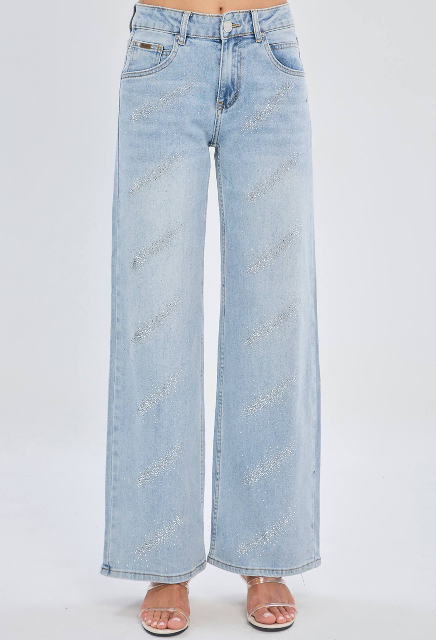 Jean wide leg azul tiro medio en algodón premium para mujer - vista 2