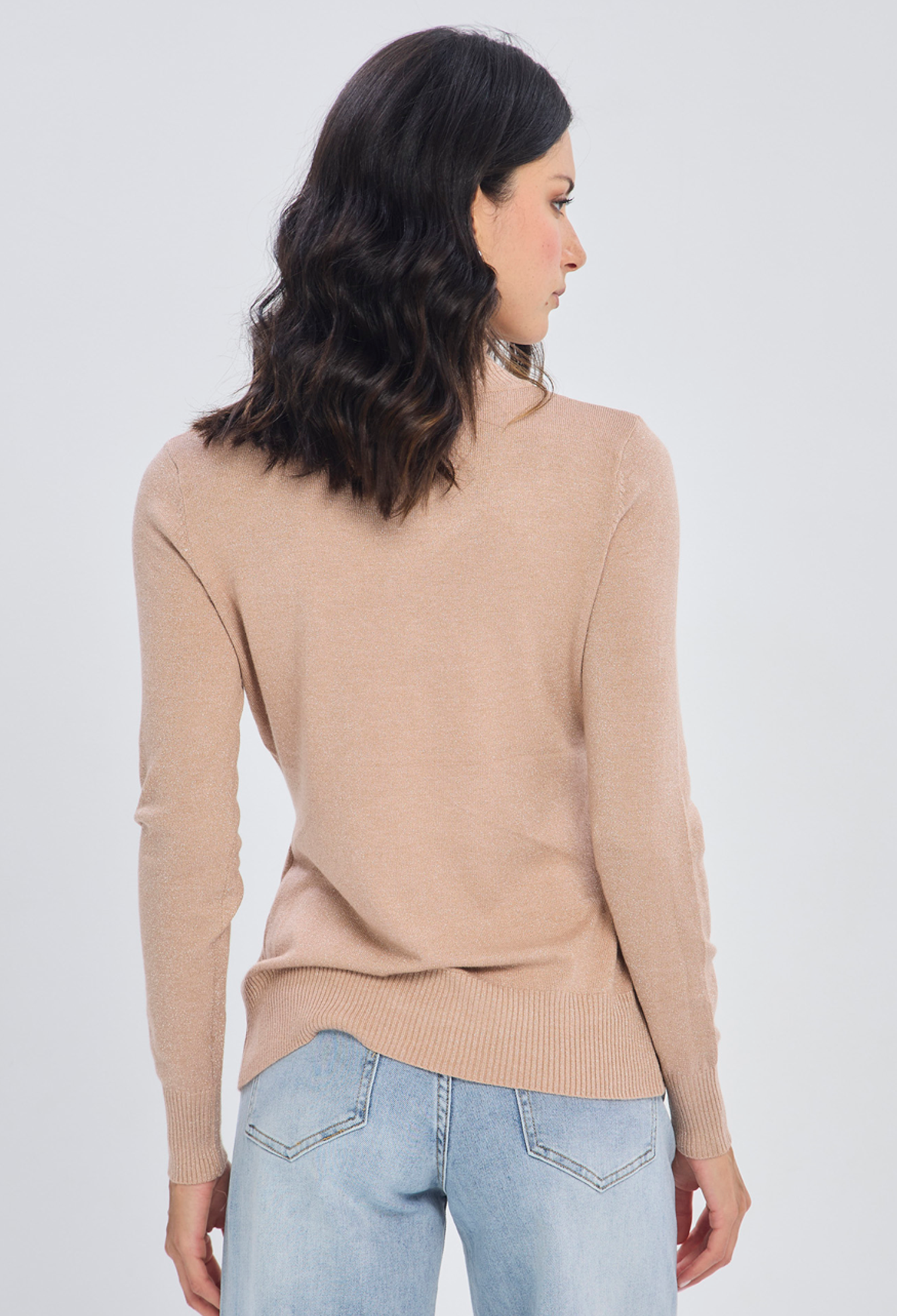 Buzo tejido kaki punto cerrado en viscosa y poliamida para mujer - vista 5