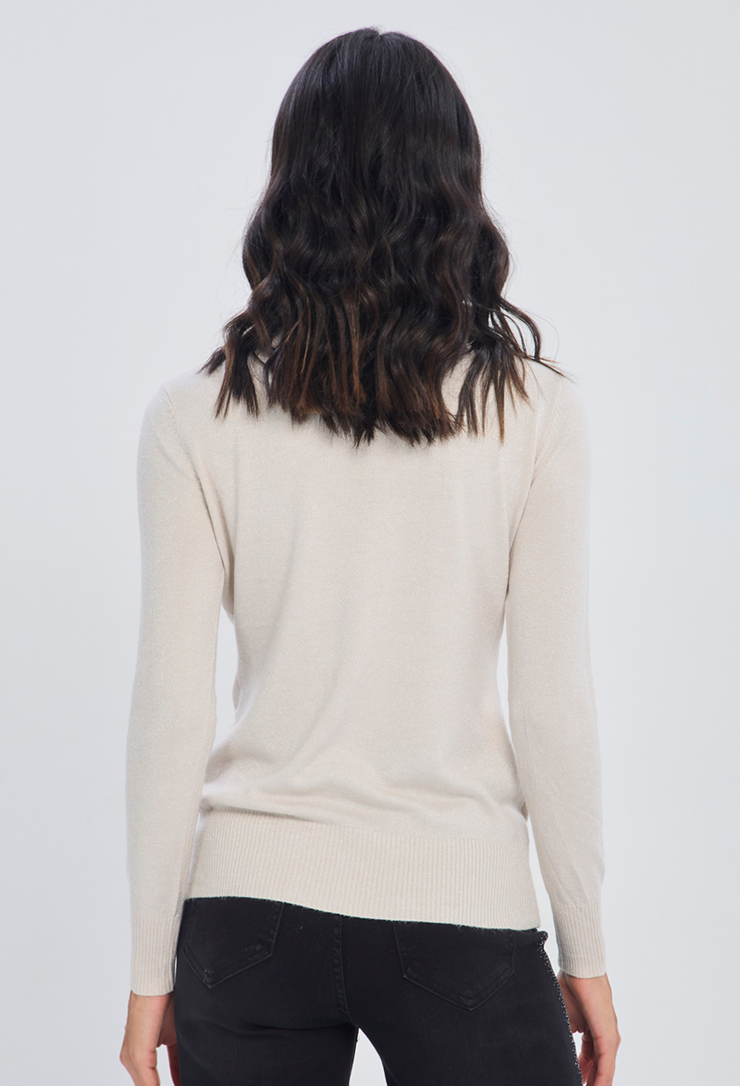 Buzo tejido beige compacto cuello redondo en viscosa para mujer - vista 4