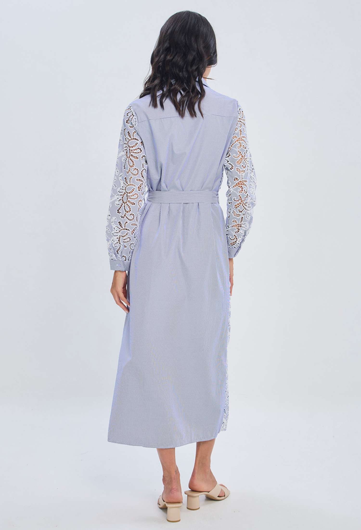 Vestido midi azul estructurado bicolor con forro en algodón para mujer - vista 4