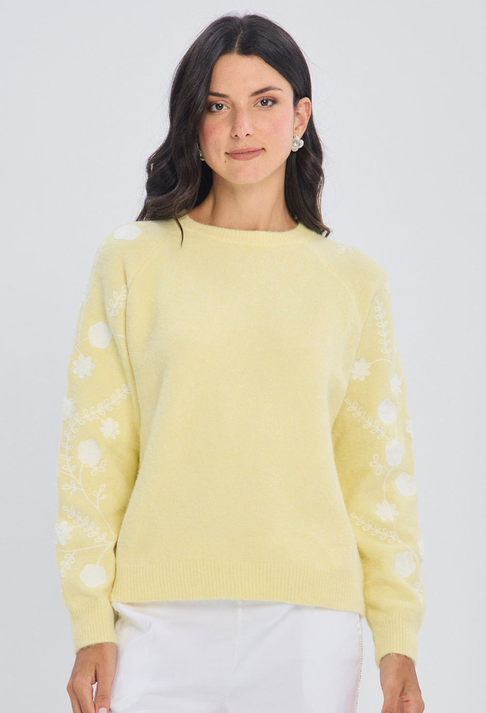 Buzo tejido amarillo mostaza con lana cuello redondo talla única para mujer