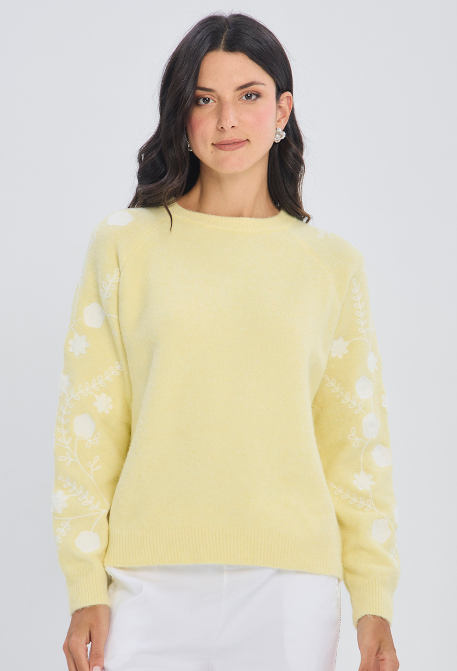 Buzo tejido amarillo mostaza con lana cuello redondo talla única para mujer
