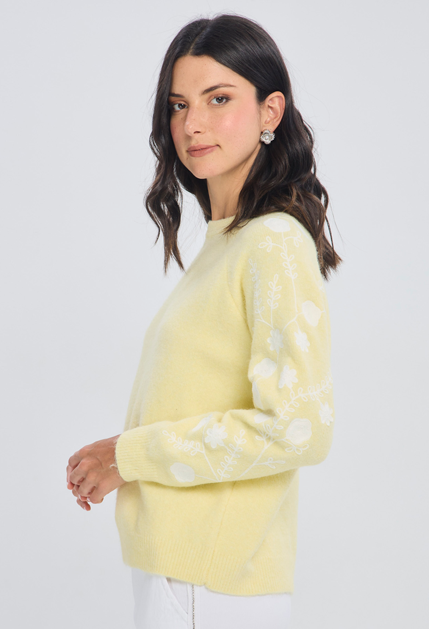Buzo tejido amarillo mostaza con lana cuello redondo talla única para mujer - vista 3