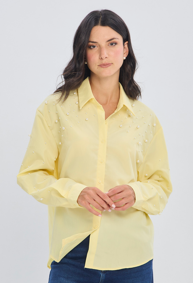 Blusa amarilla viscosa escote envolvente con caída fluida para mujer - vista 2
