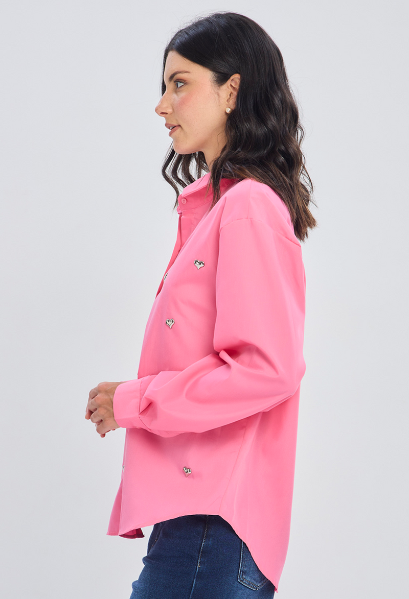 Blusa fluida fucsia cuello drapeado en viscosa para mujer silueta elegante - vista 2