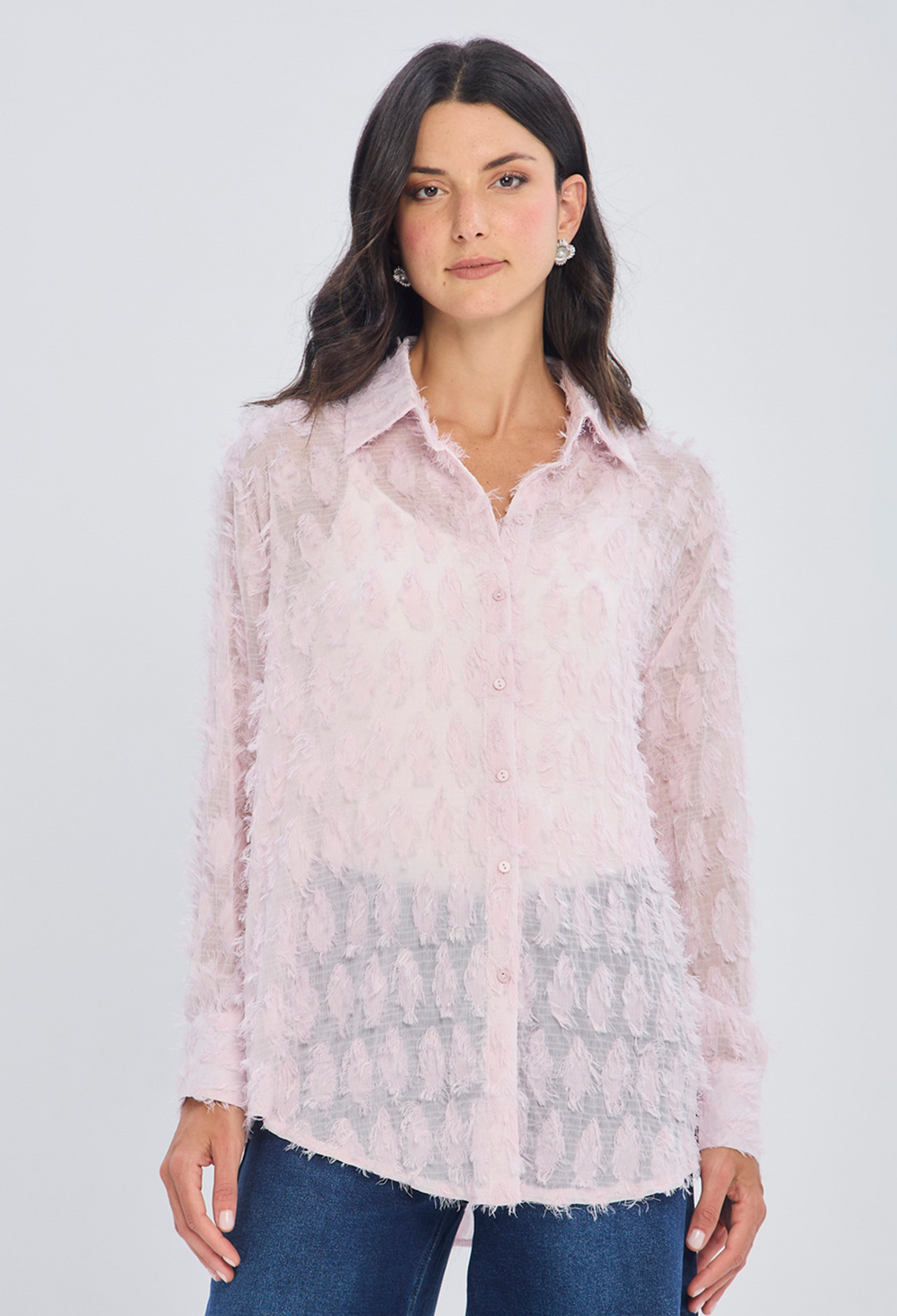 Blusa rosada holgada con largo diferenciado en poliéster para mujer
