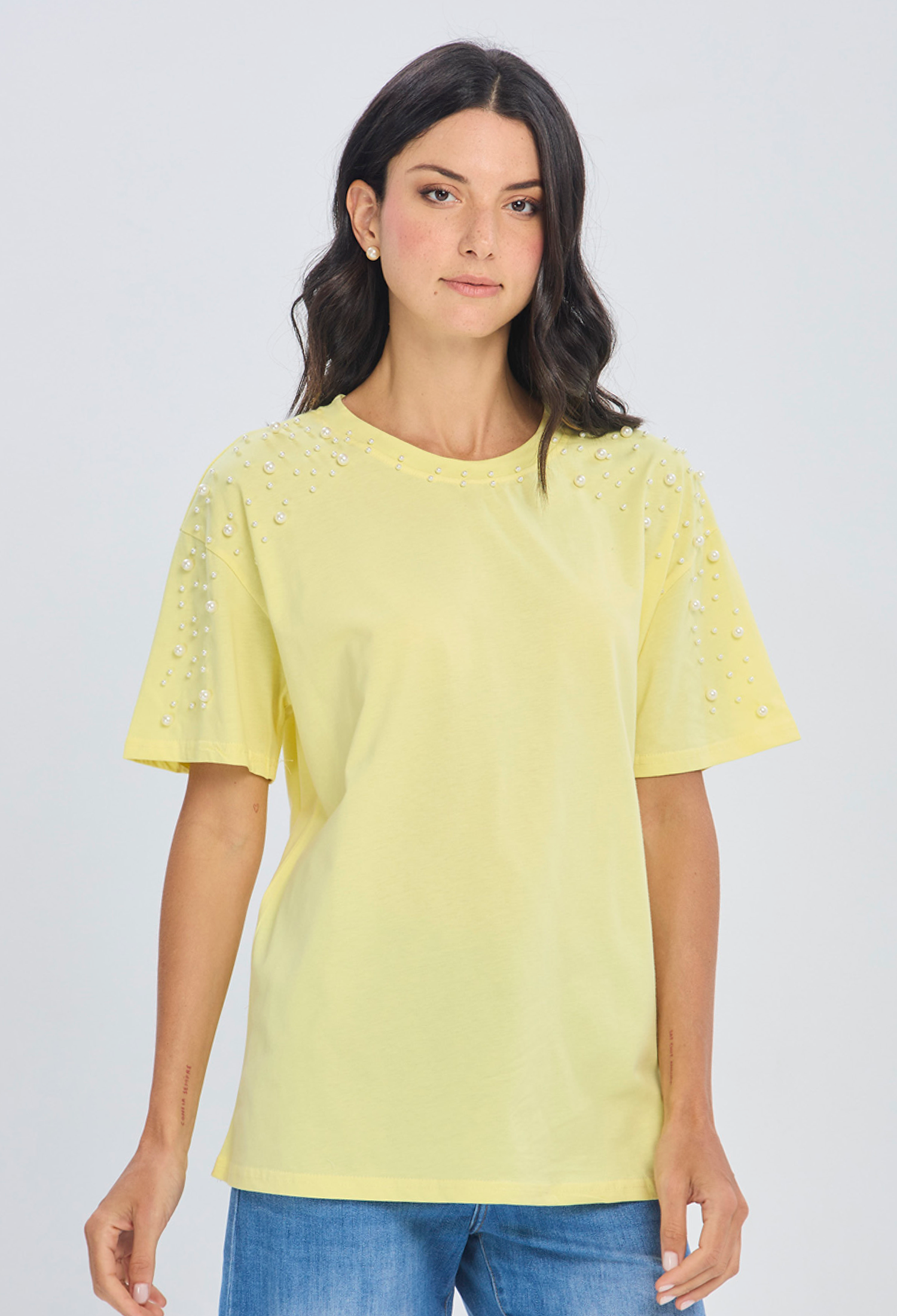 Blusa amarilla algodón puro hombros relajados talla única para mujer - vista 2