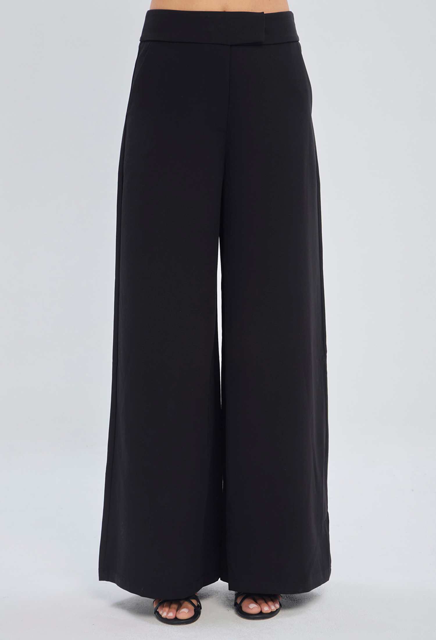 Pantalón recto negro tipo sastre en poliéster y viscosa con elastano para mujer - vista 2