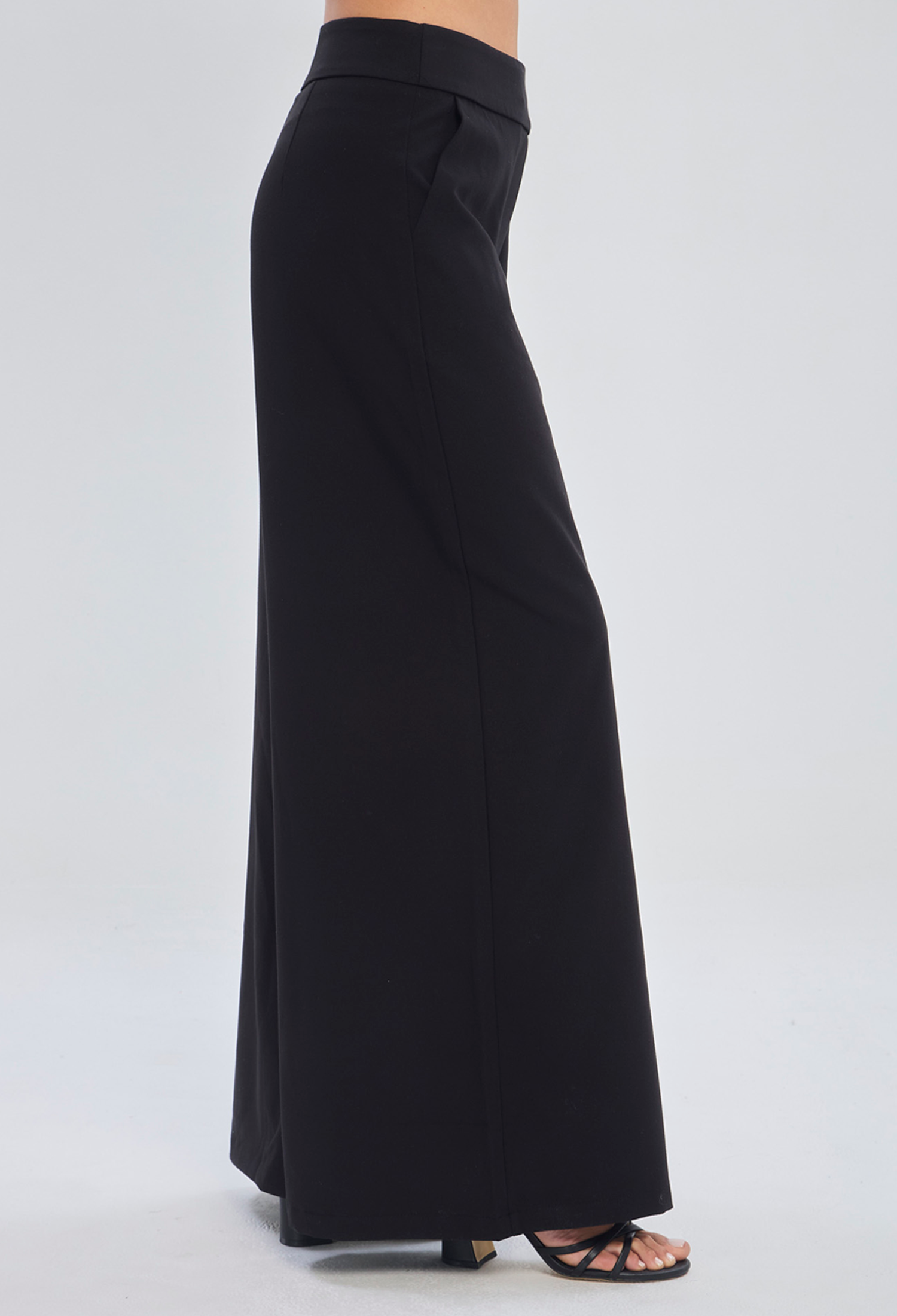 Pantalón recto negro tipo sastre en poliéster y viscosa con elastano para mujer - vista 3