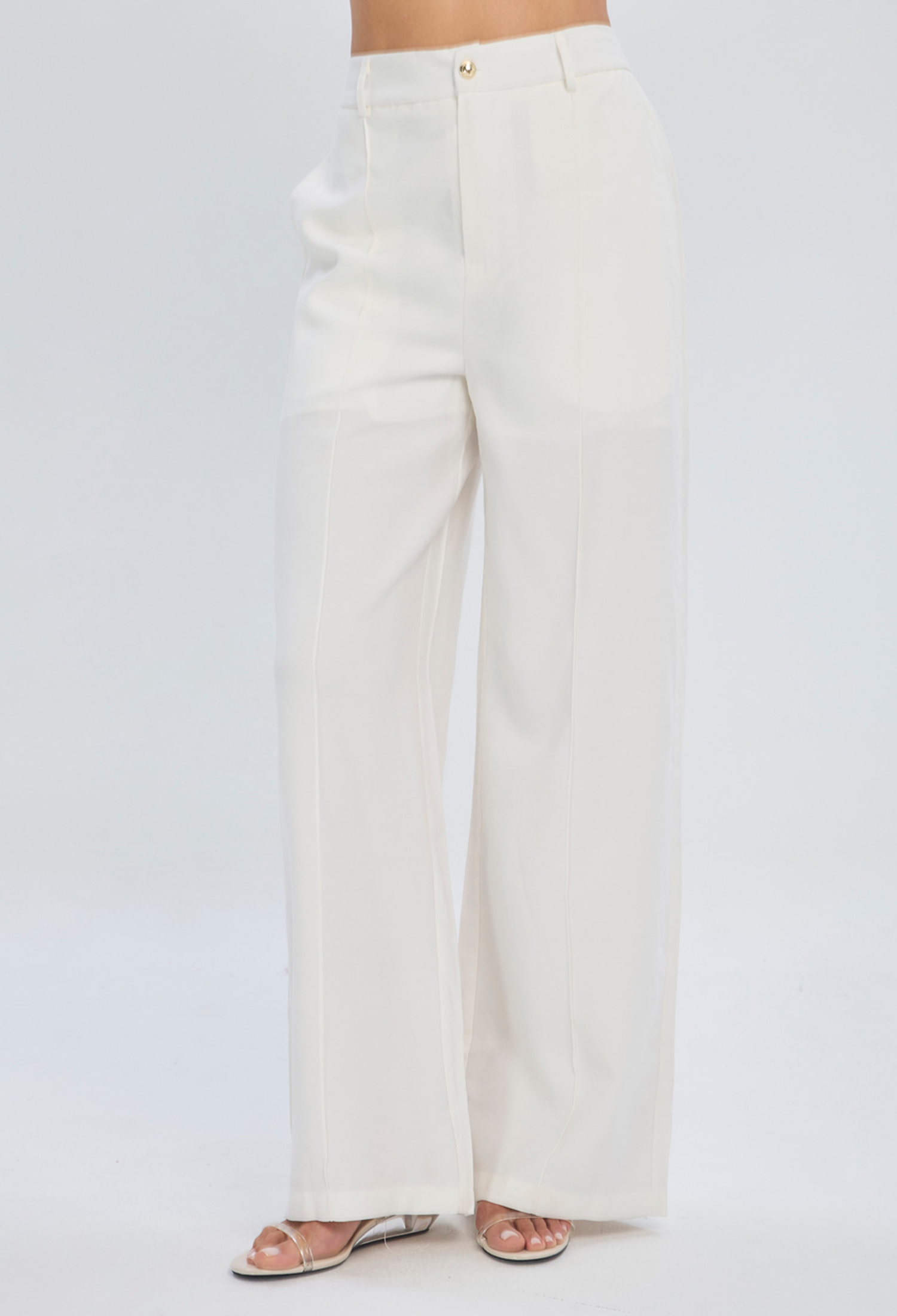 Pantalón wide leg beige fluido en poliéster para mujer silueta alargadora - vista 2