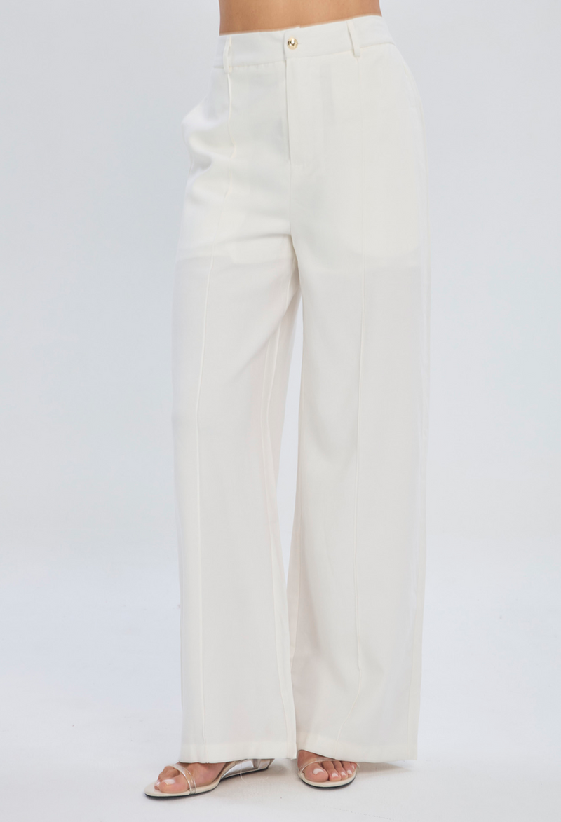 Pantalón wide leg beige fluido en poliéster para mujer silueta alargadora - vista 2