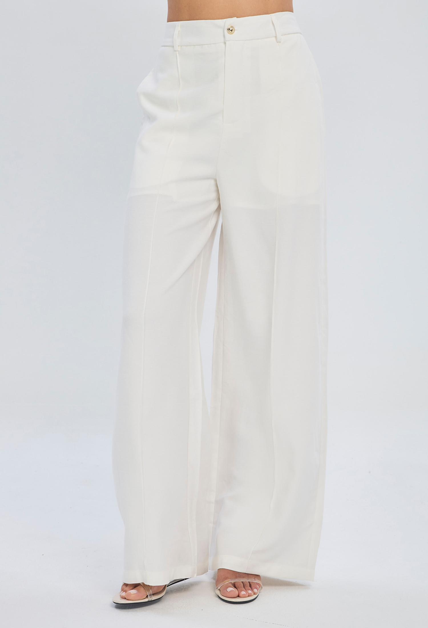 Pantalón wide leg beige fluido en poliéster para mujer silueta alargadora - vista 3