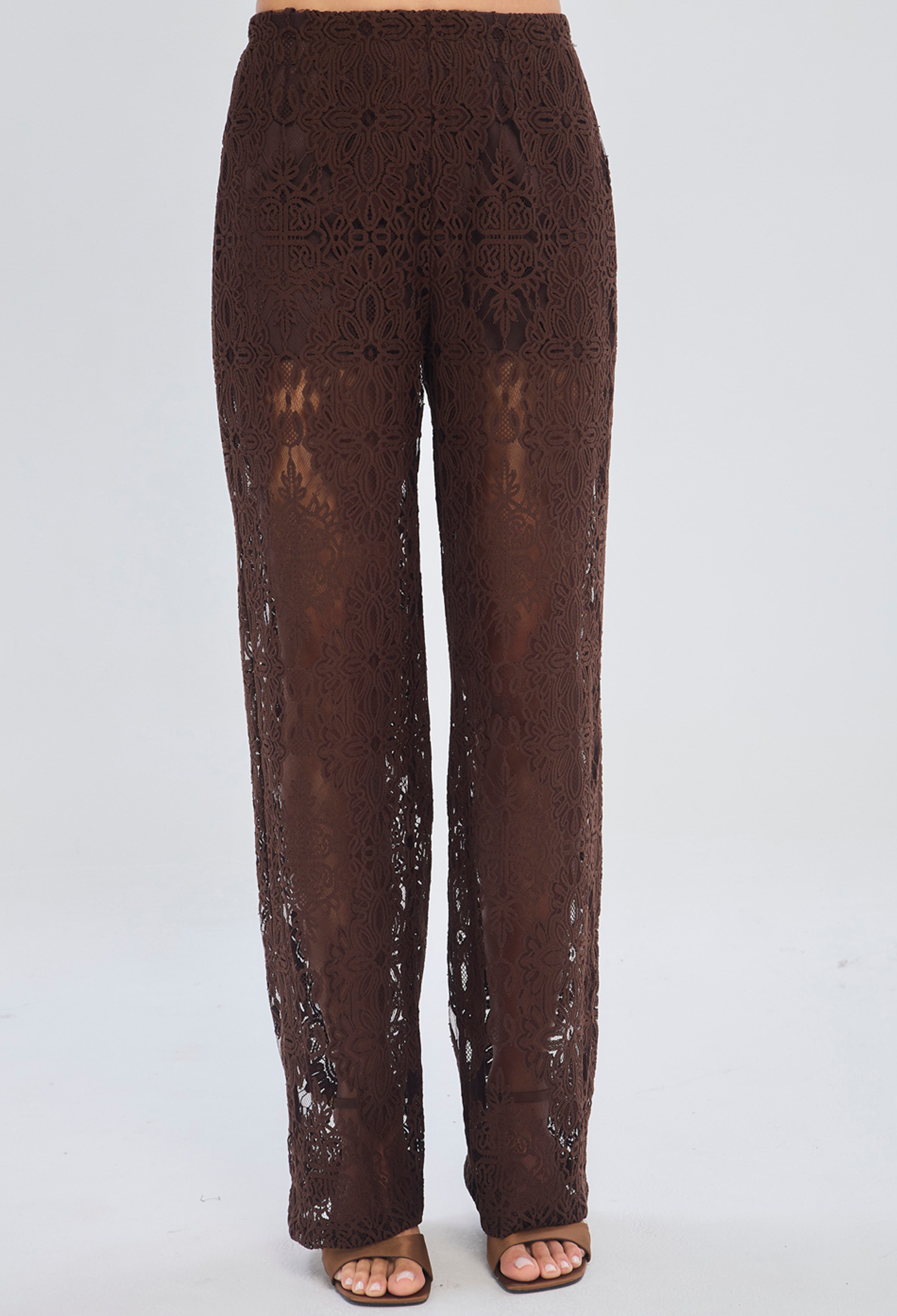 Pantalón fluido café pierna ancha corte sastre en poliamida para mujer - vista 2