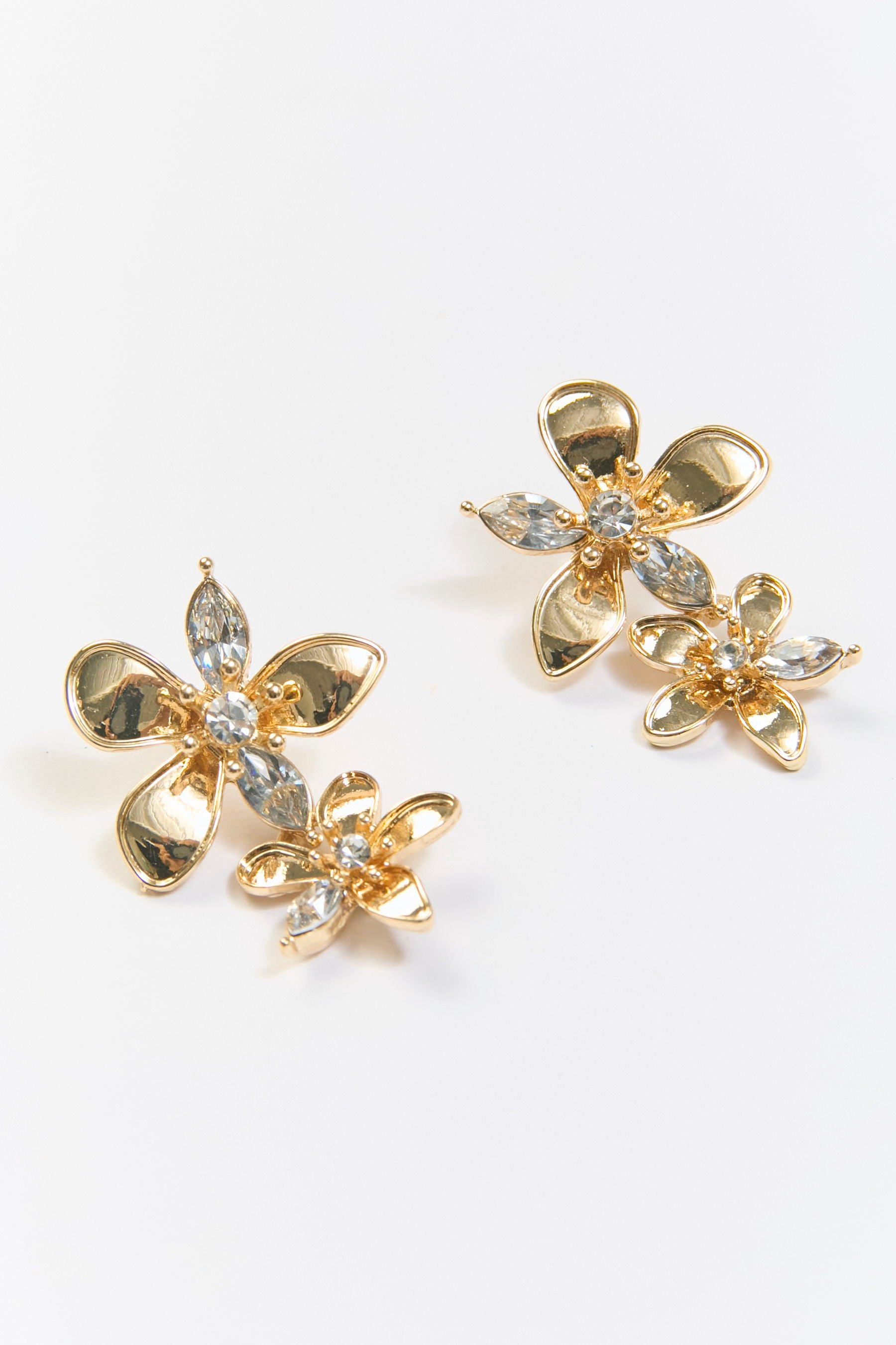 Aretes Colgantes Flor Eslabón Cristal Dorados BYBLA