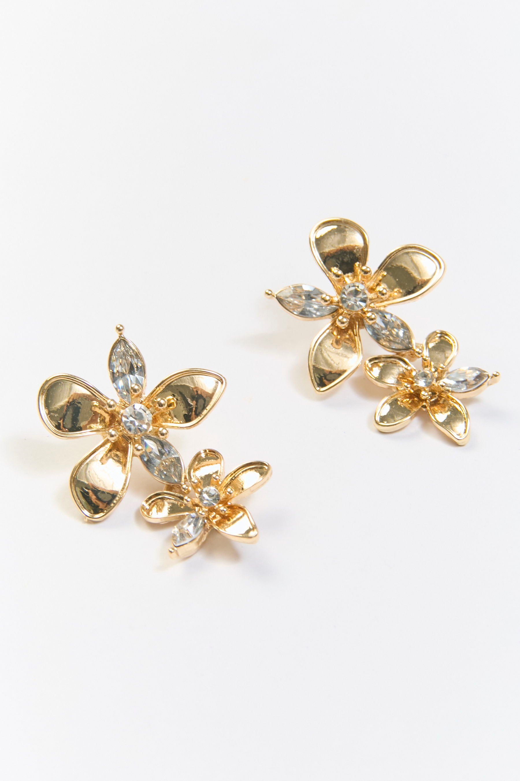 Aretes Colgantes Flor Eslabón Cristal Dorados BYBLA - vista 2