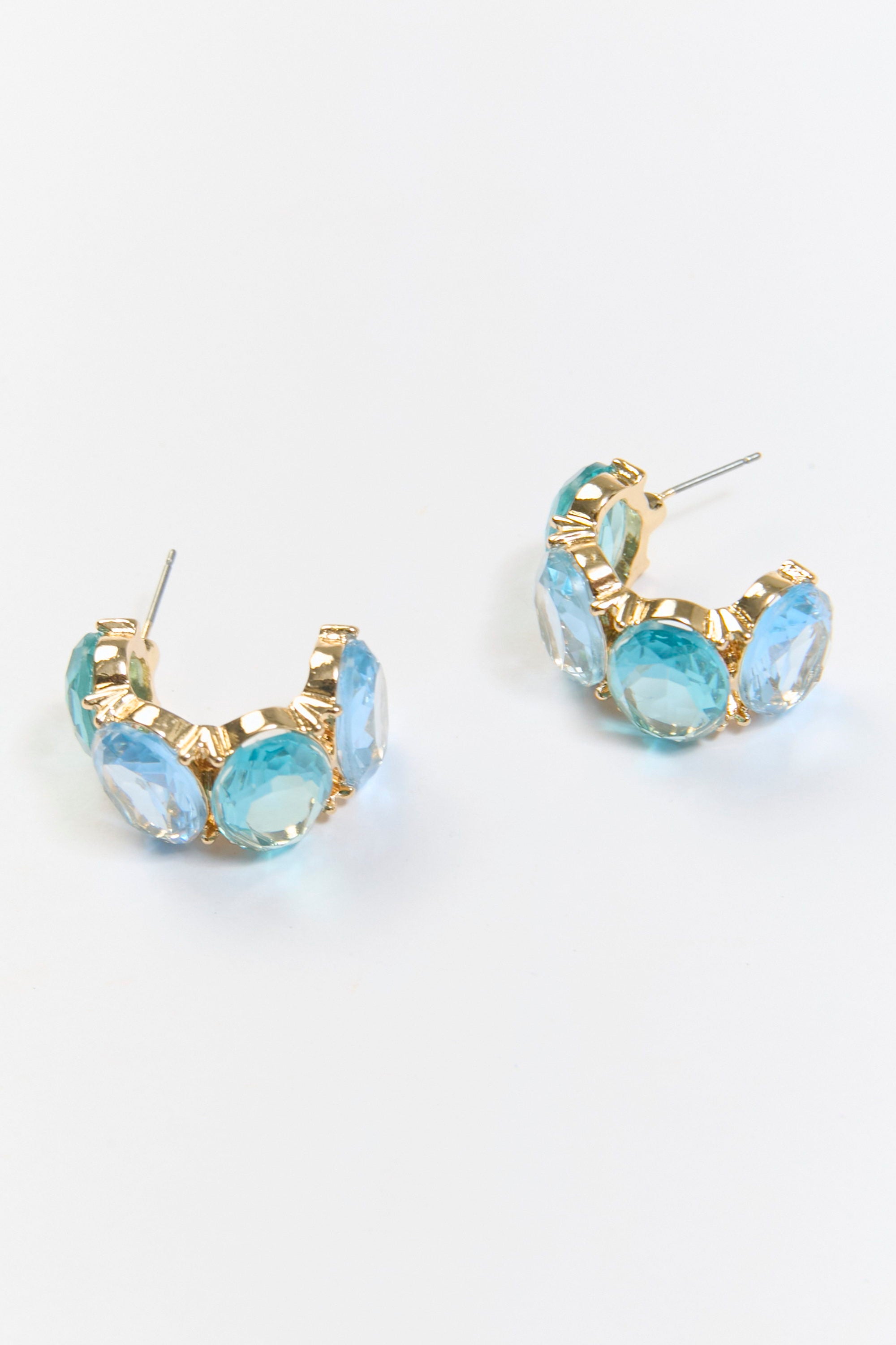 Aretes Argolla Abierta Óvalo Cristal Azul BYBLA