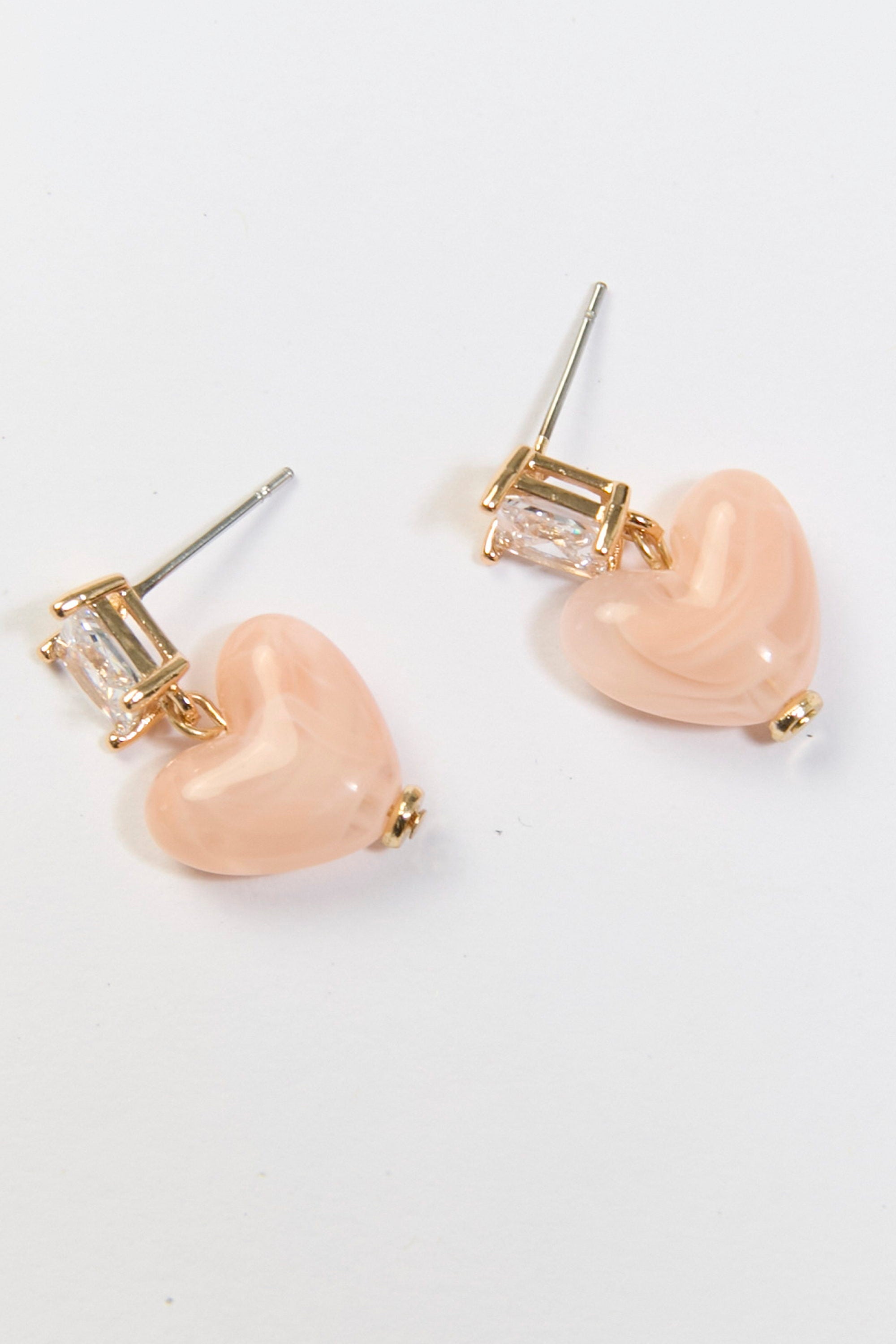 Aretes Colgantes Corazón Piedra Rosa BYBLA