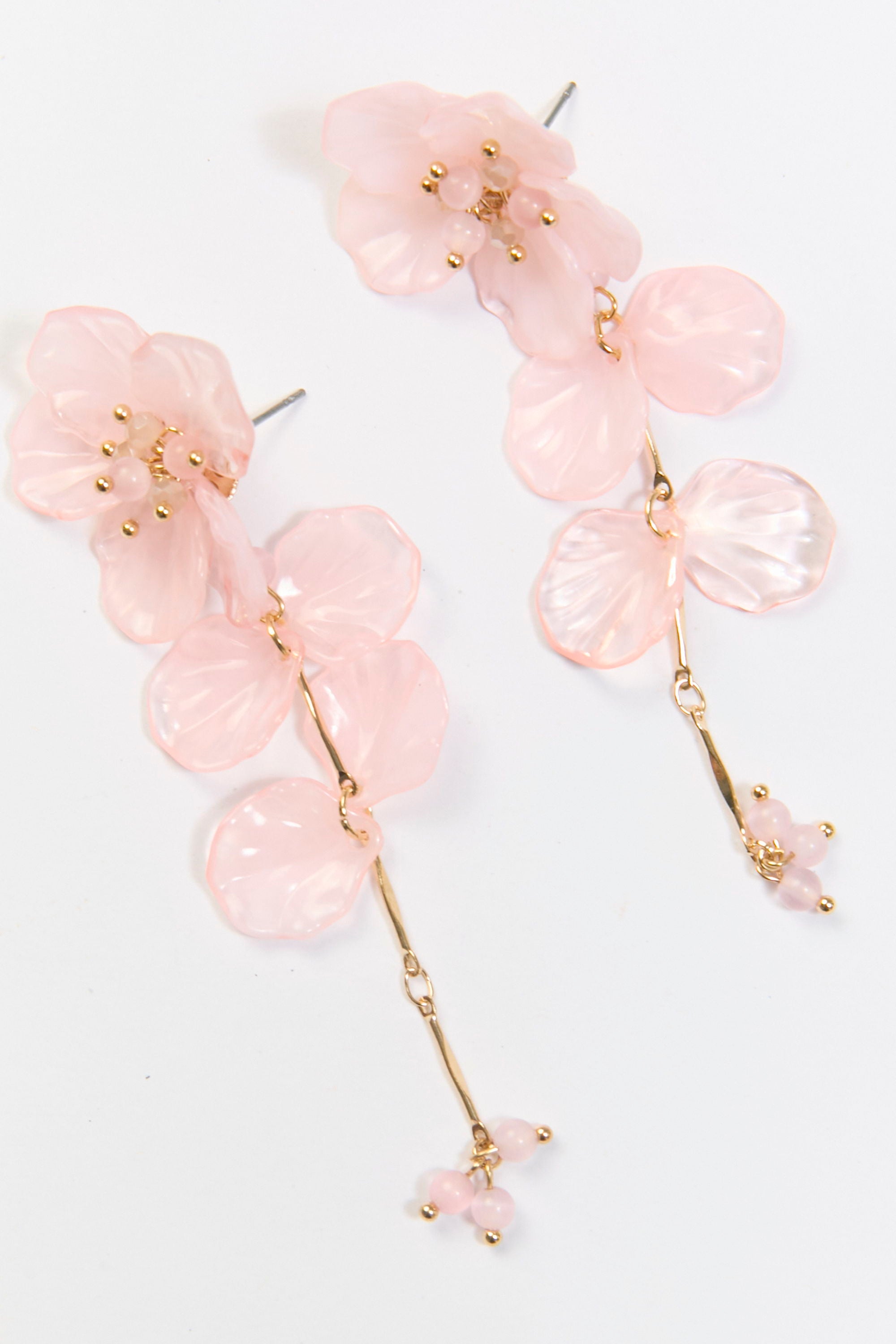 Aretes Colgantes Flor Transparente Rosa BYBLA