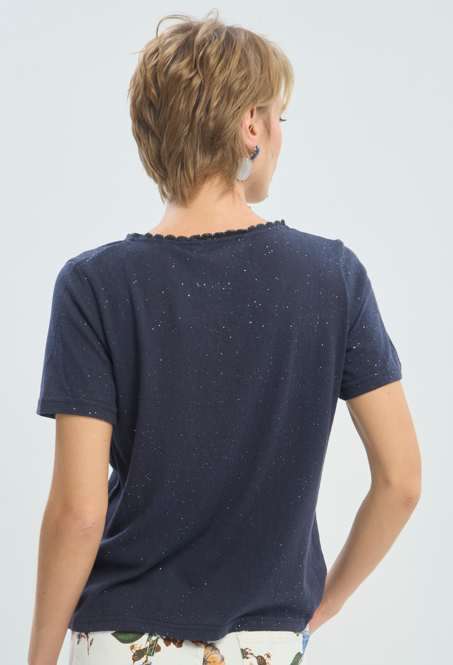 Blusa Manga Corta Azul Marino con Brillo BYBLA - vista 3