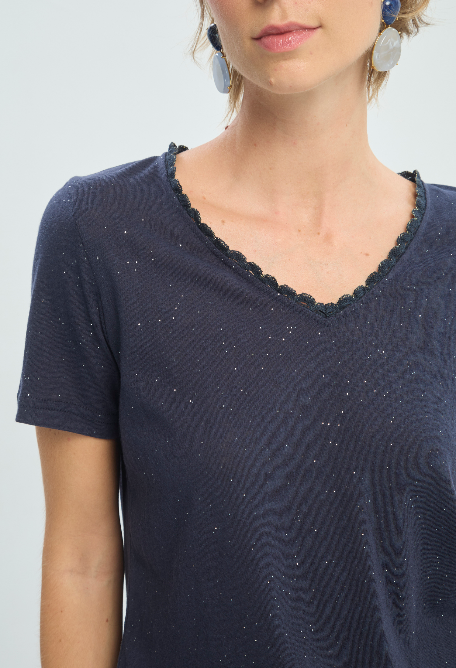 Blusa Manga Corta Azul Marino con Brillo BYBLA - vista 4