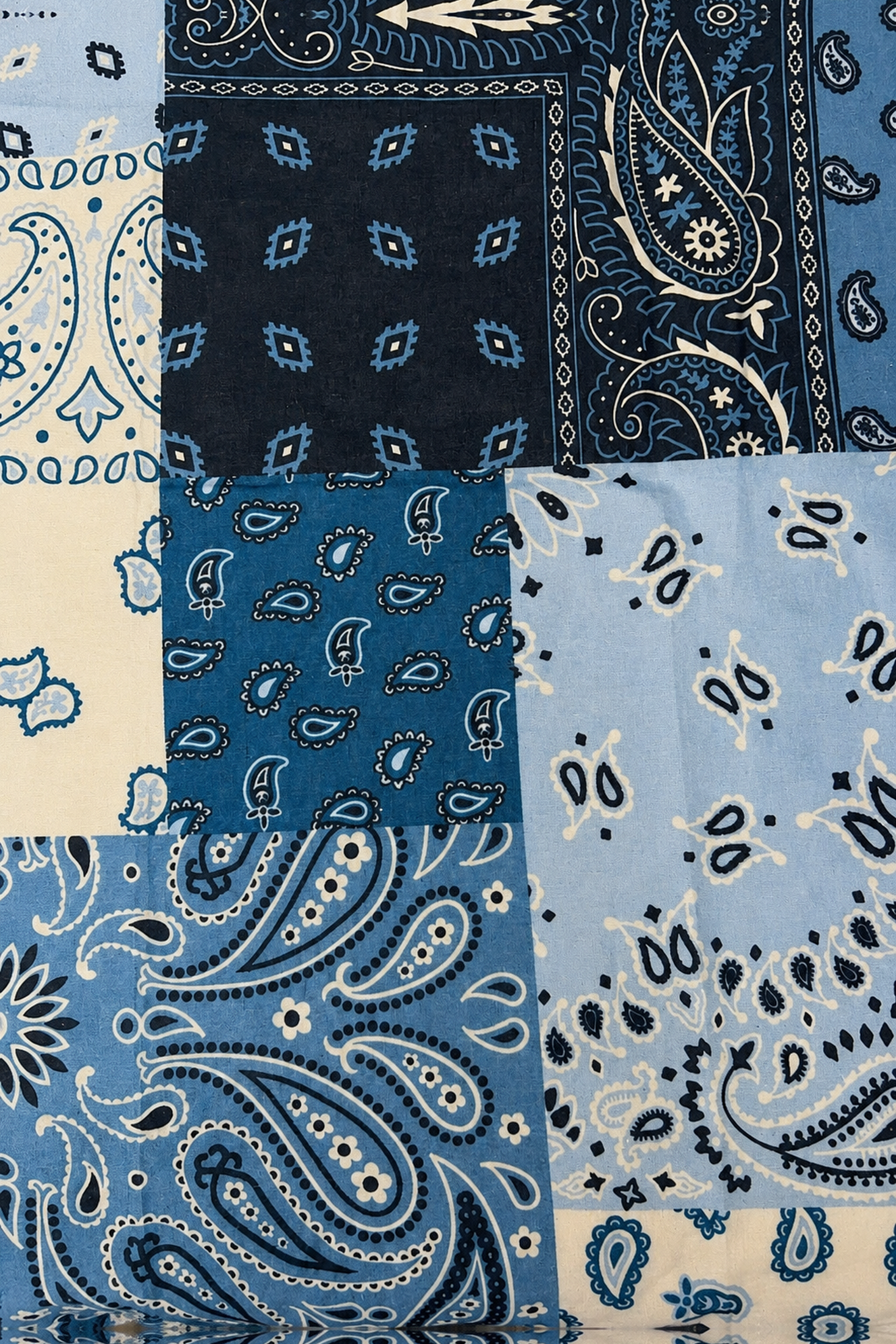 Pañoleta de algodón con estampado bandana patchwork de paisley - Azules