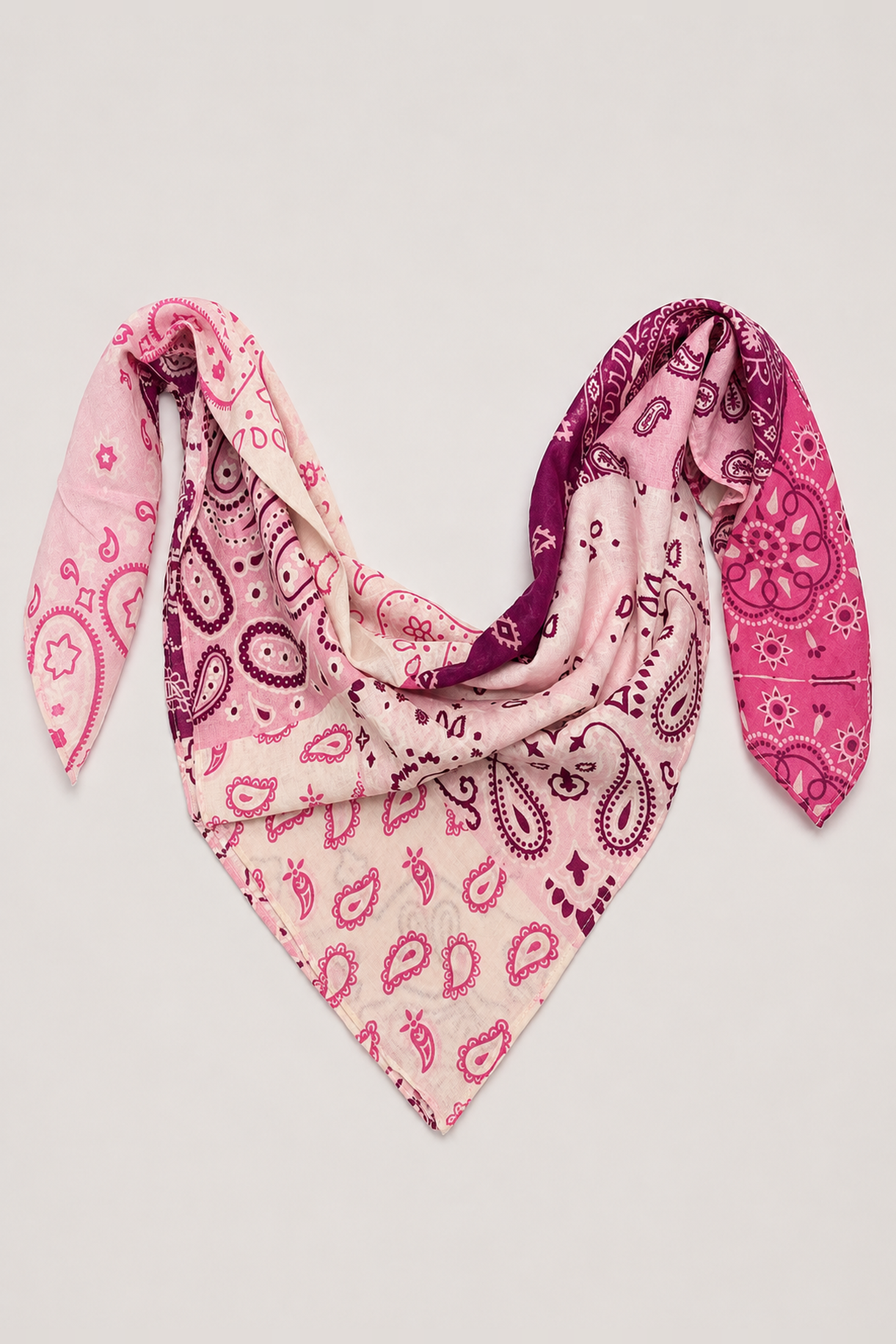 Pañoleta de algodón con estampado bandana patchwork de paisley - Rosas