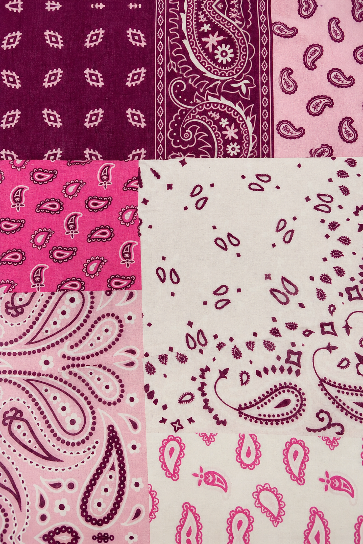 Pañoleta de algodón con estampado bandana patchwork de paisley - Rosas