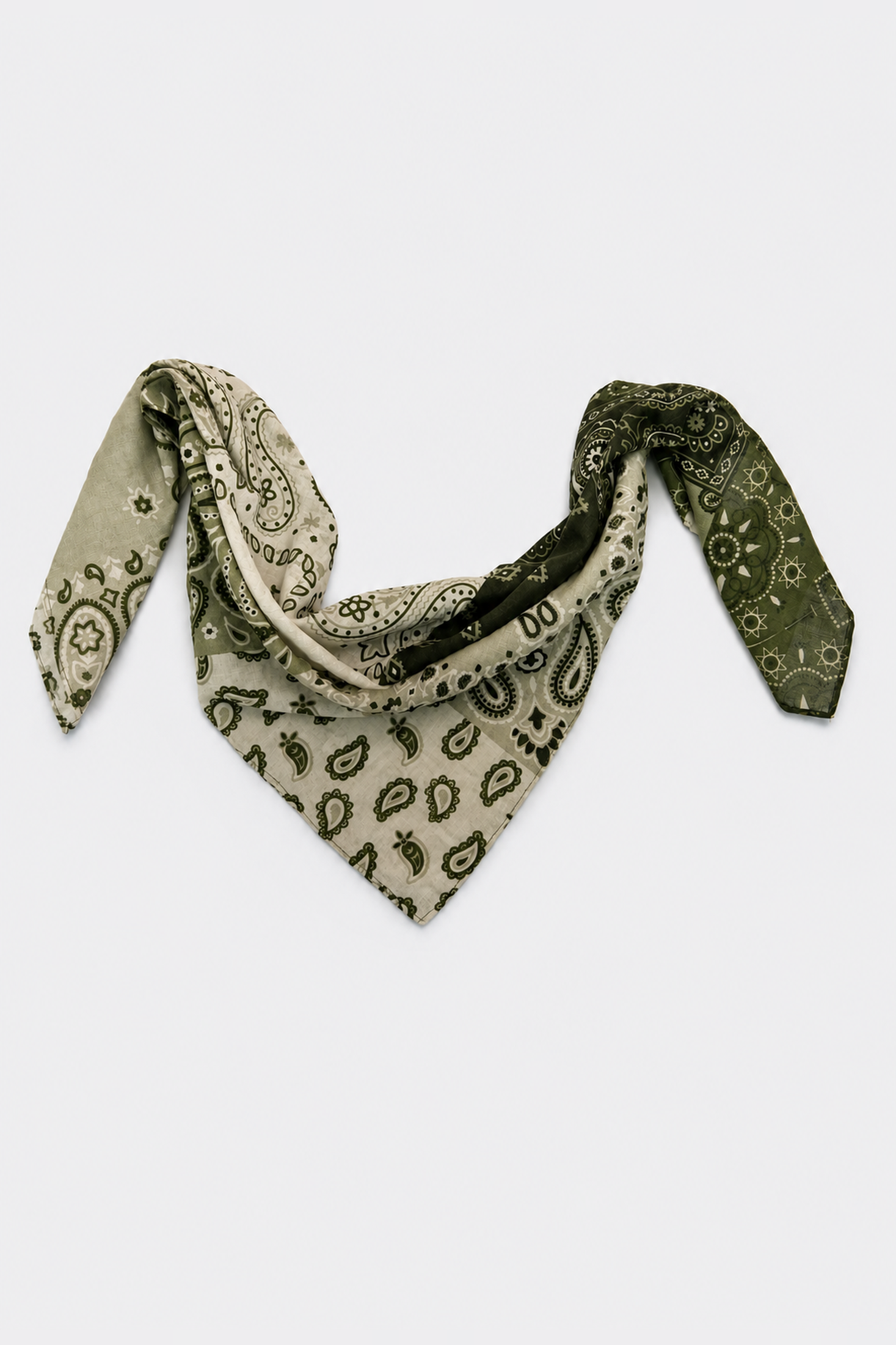 Pañoleta de algodón con estampado bandana patchwork de paisley - Verdes