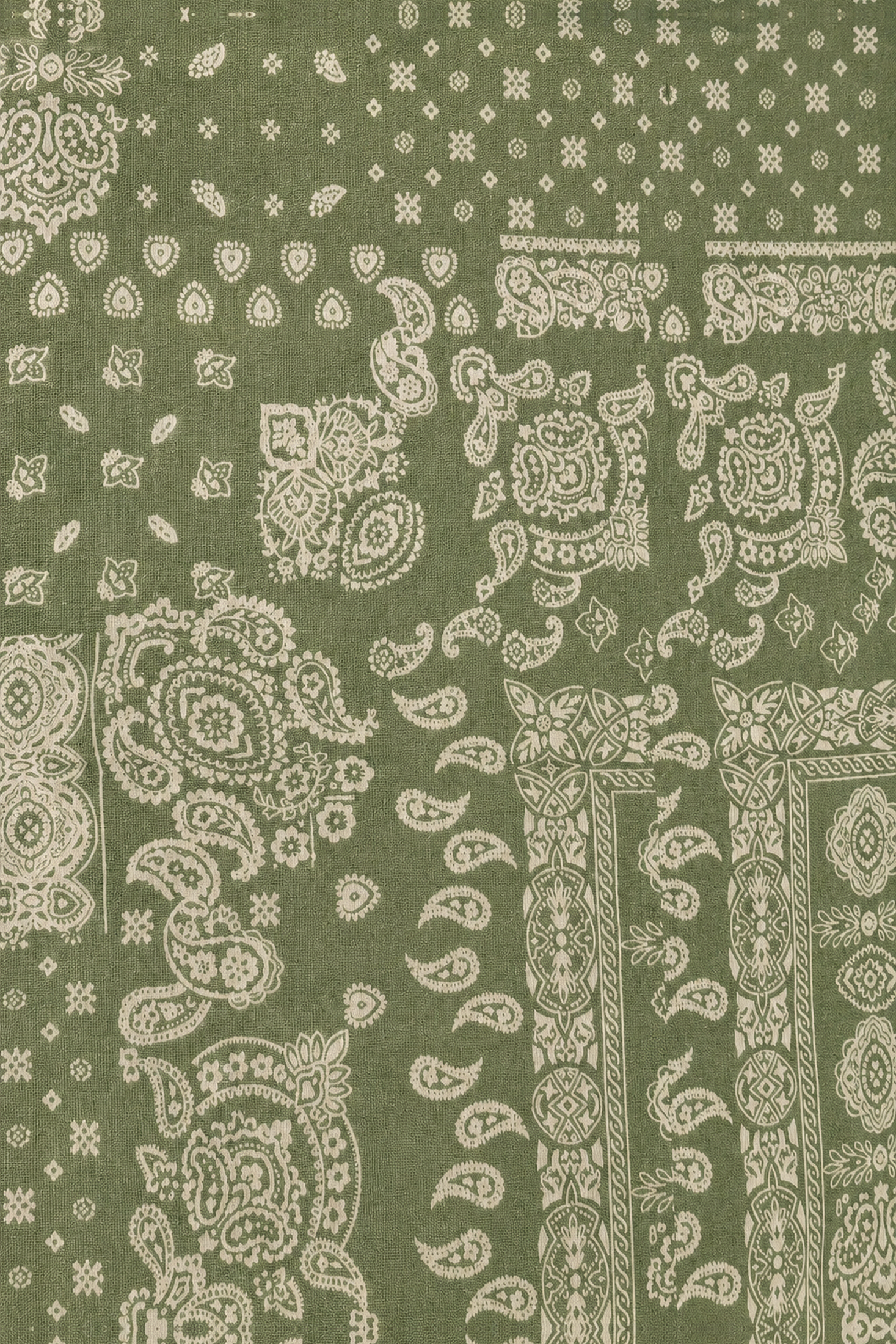 Pañoleta de algodón con estampado paisley tono sobre tono - Verdes