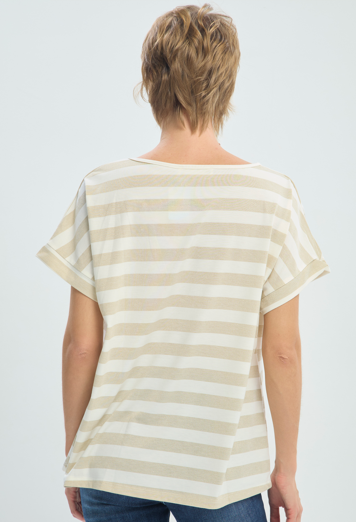 Blusa Manga Corta Beige a Rayas con Broche BYBLA - vista 3