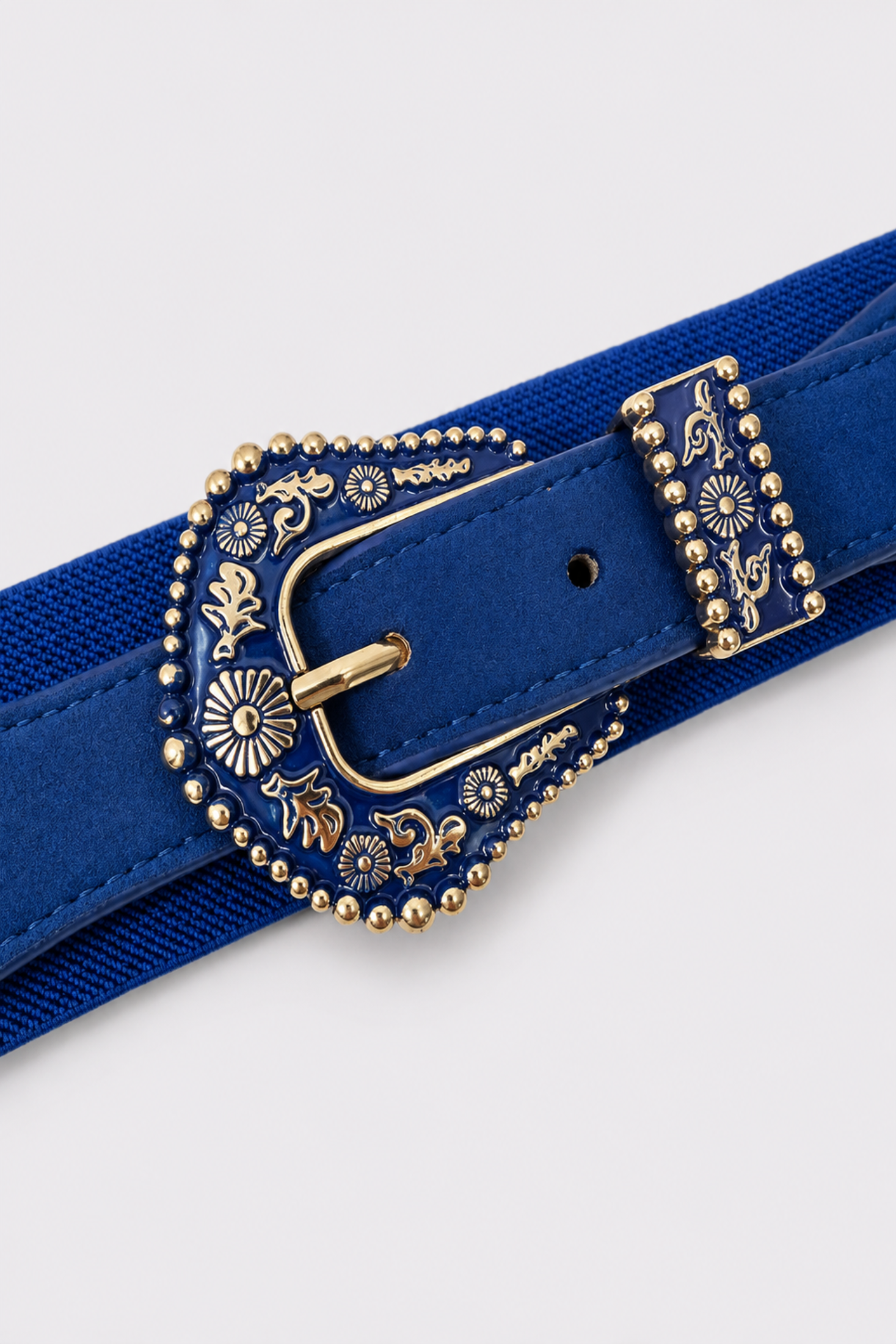 Cinturón elástico con hebilla western labrada y trabilla metálica - Azul Rey - vista 2