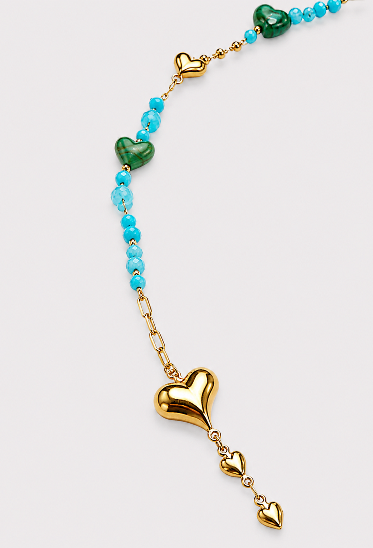 Collar largo de cadena dorada con corazones y cristales facetados - Azules - vista 2