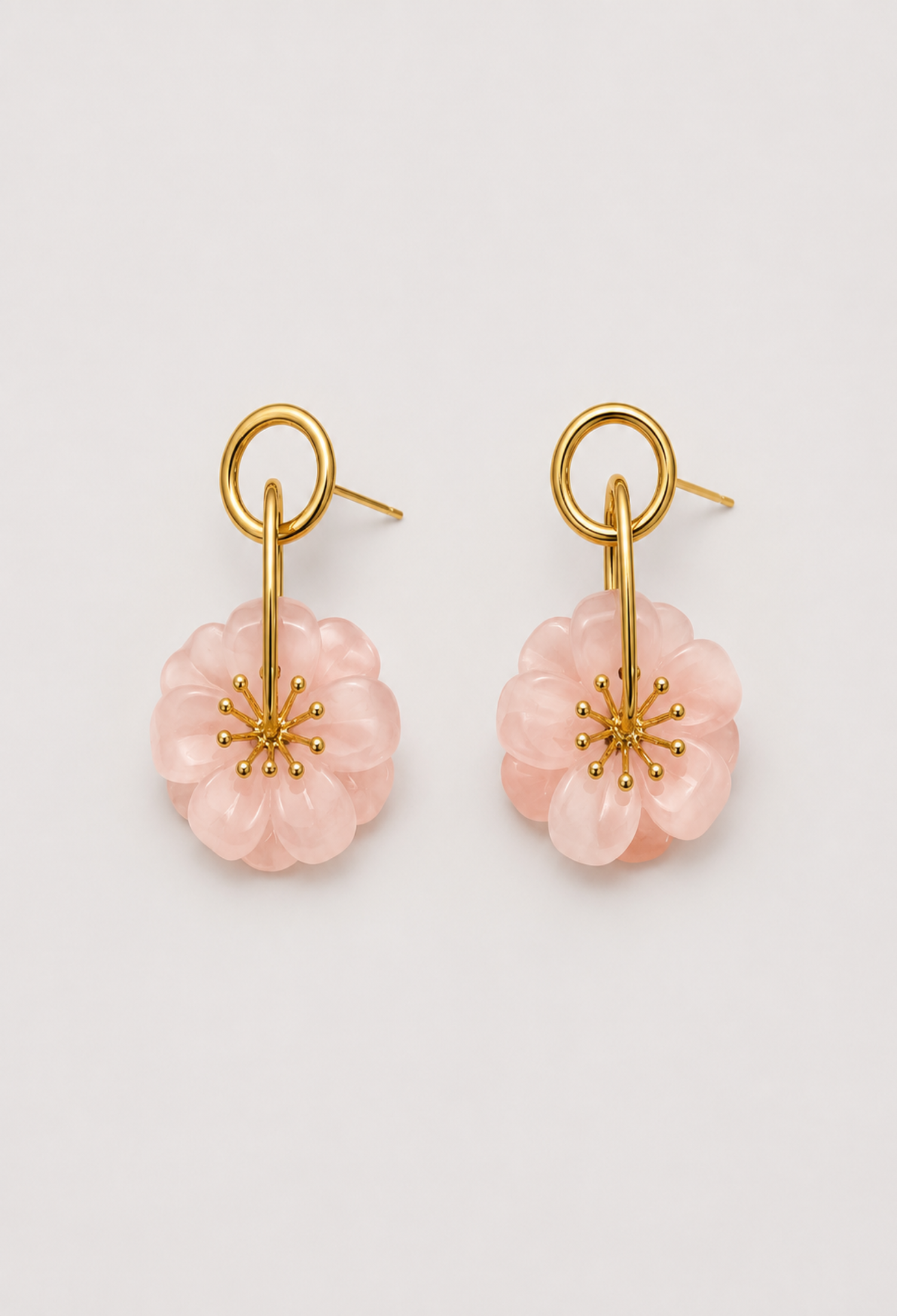Aretes Colgantes Flor Rosa y Argolla Dorada BYBLA