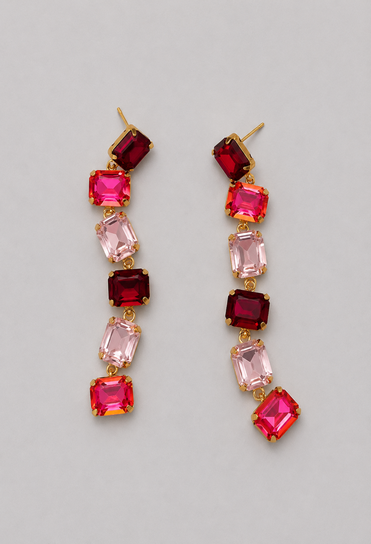 Aretes Largos Cristales Rosa y Vinotinto BYBLA
