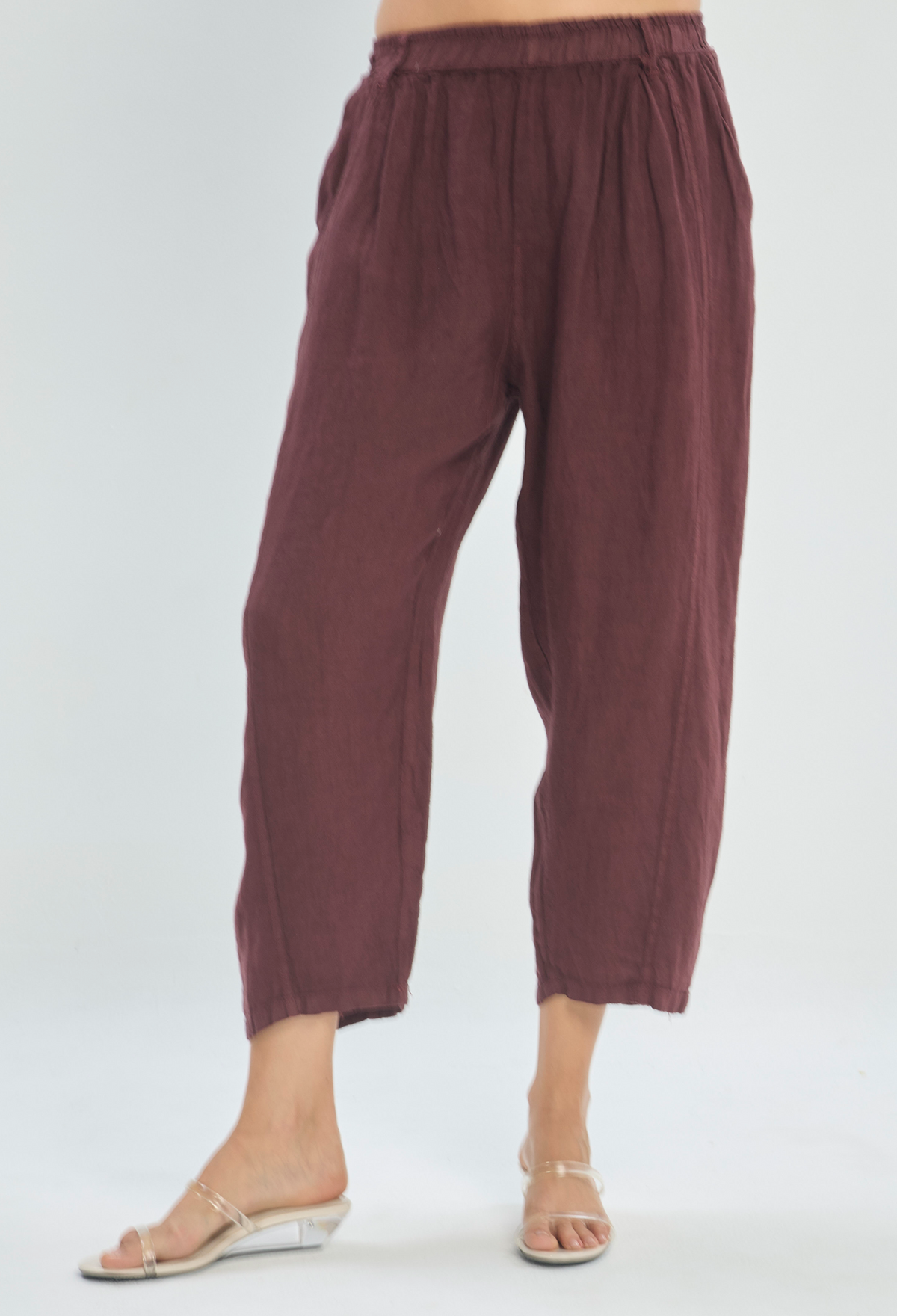 Pantalón Lino Tobillero Pretina Elástica Vinotinto BYBLA - vista 4