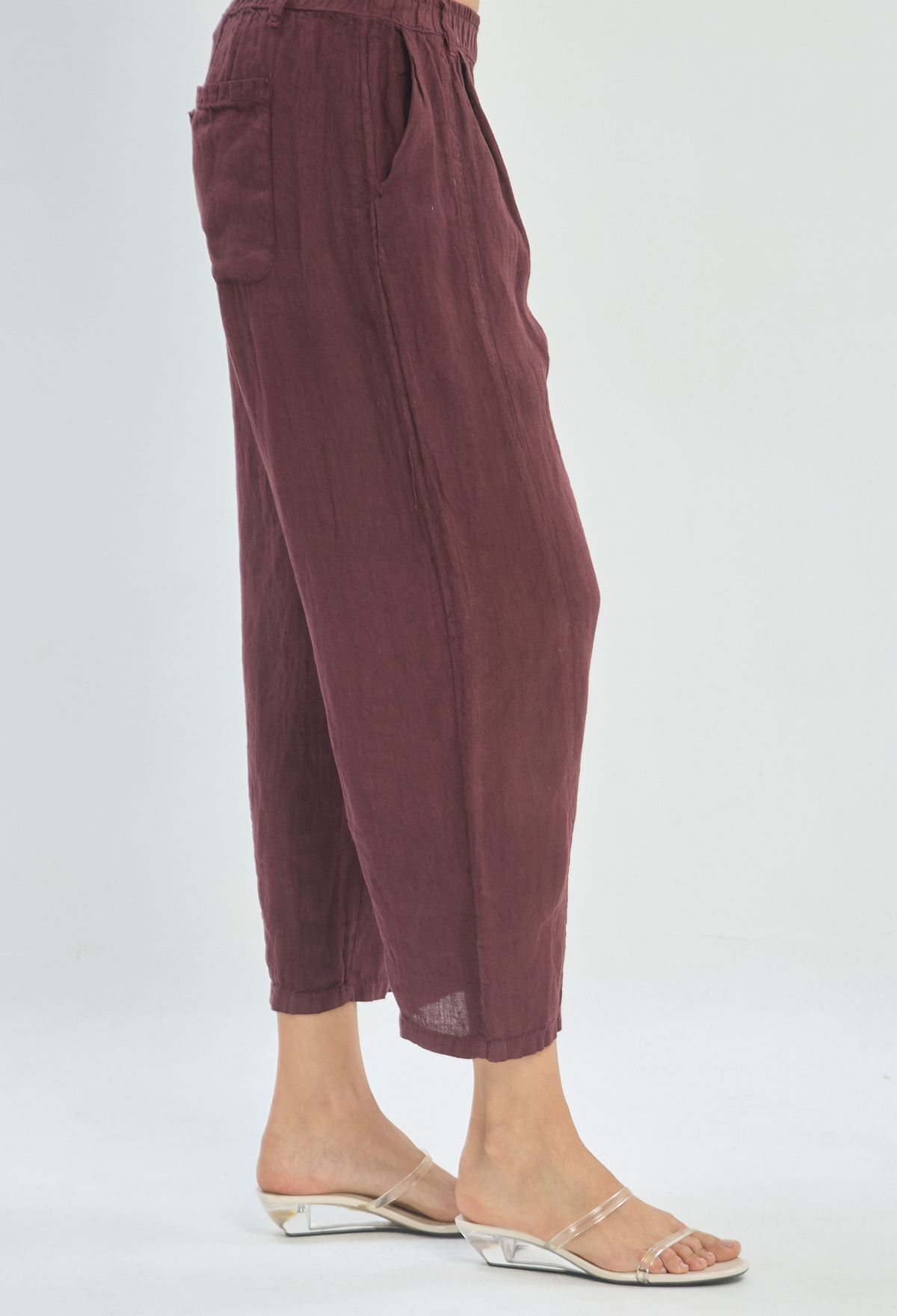 Pantalón Lino Tobillero Pretina Elástica Vinotinto BYBLA - vista 5