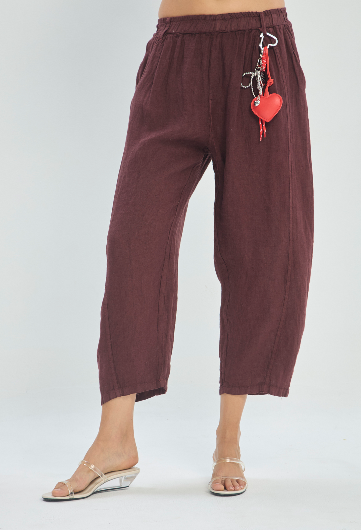 Pantalón Lino Tobillero Pretina Elástica Vinotinto BYBLA - vista 7