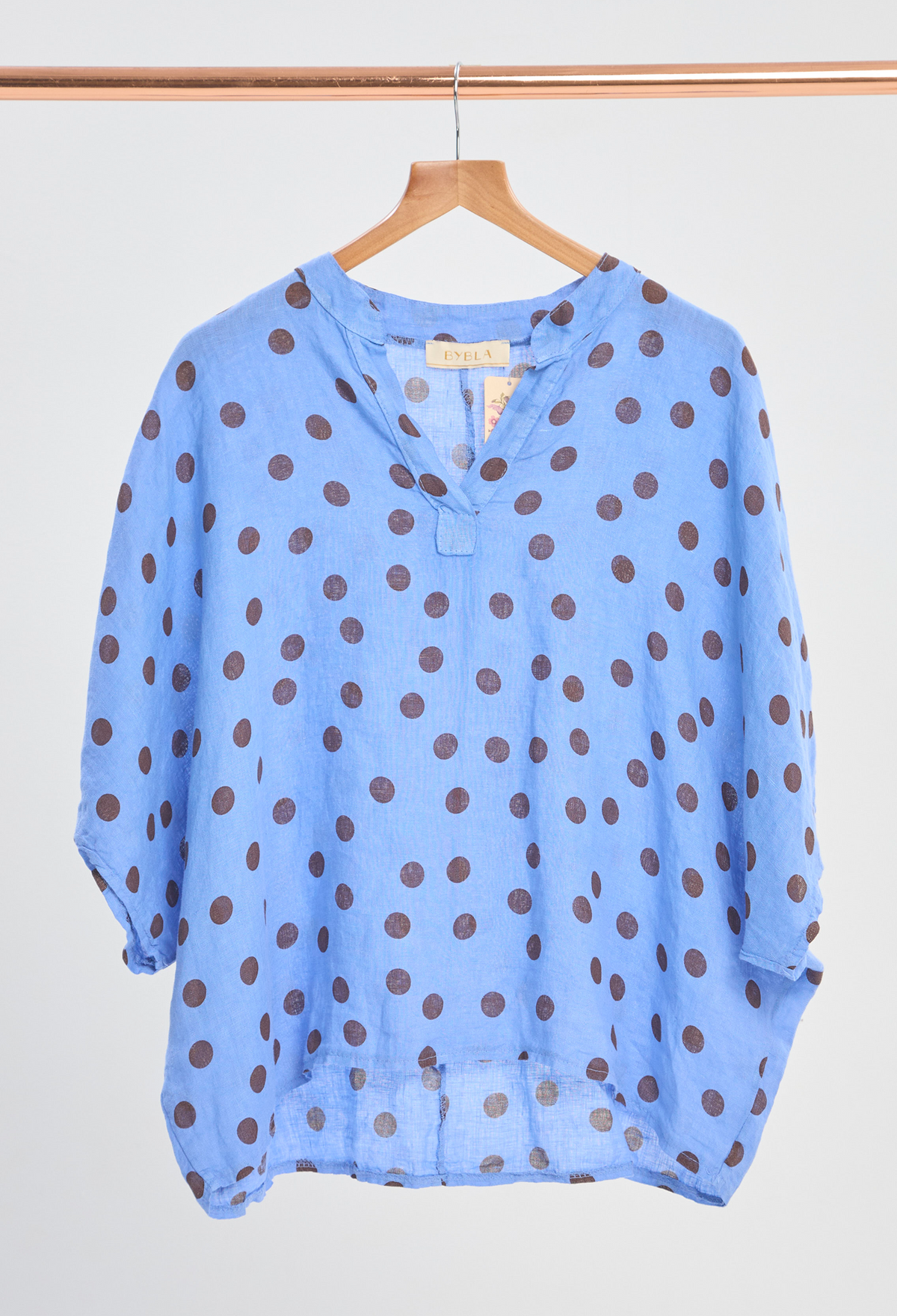 Blusa Lino Lunares Manga Corta Azul BYBLA